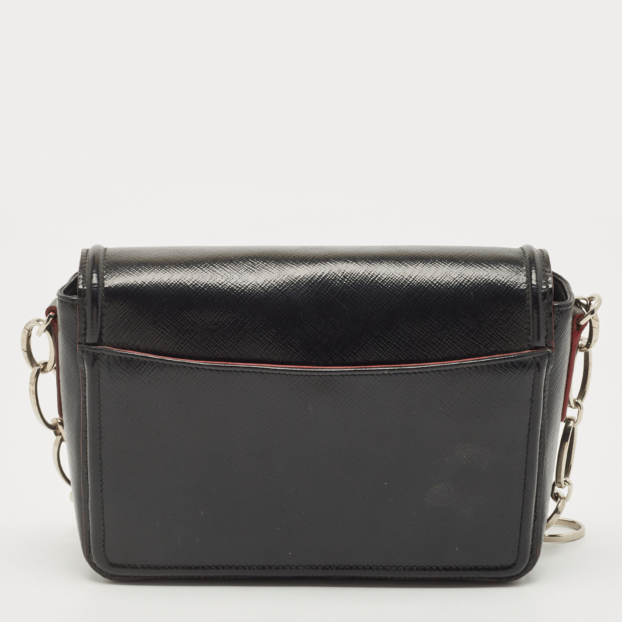 Prada Black Saffiano Patent Leather Sound Chain Shoulder Bag