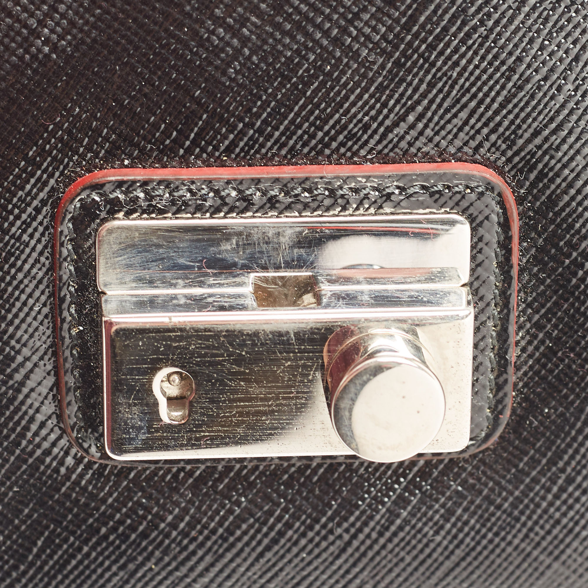 Prada Black Saffiano Patent Leather Sound Chain Shoulder Bag