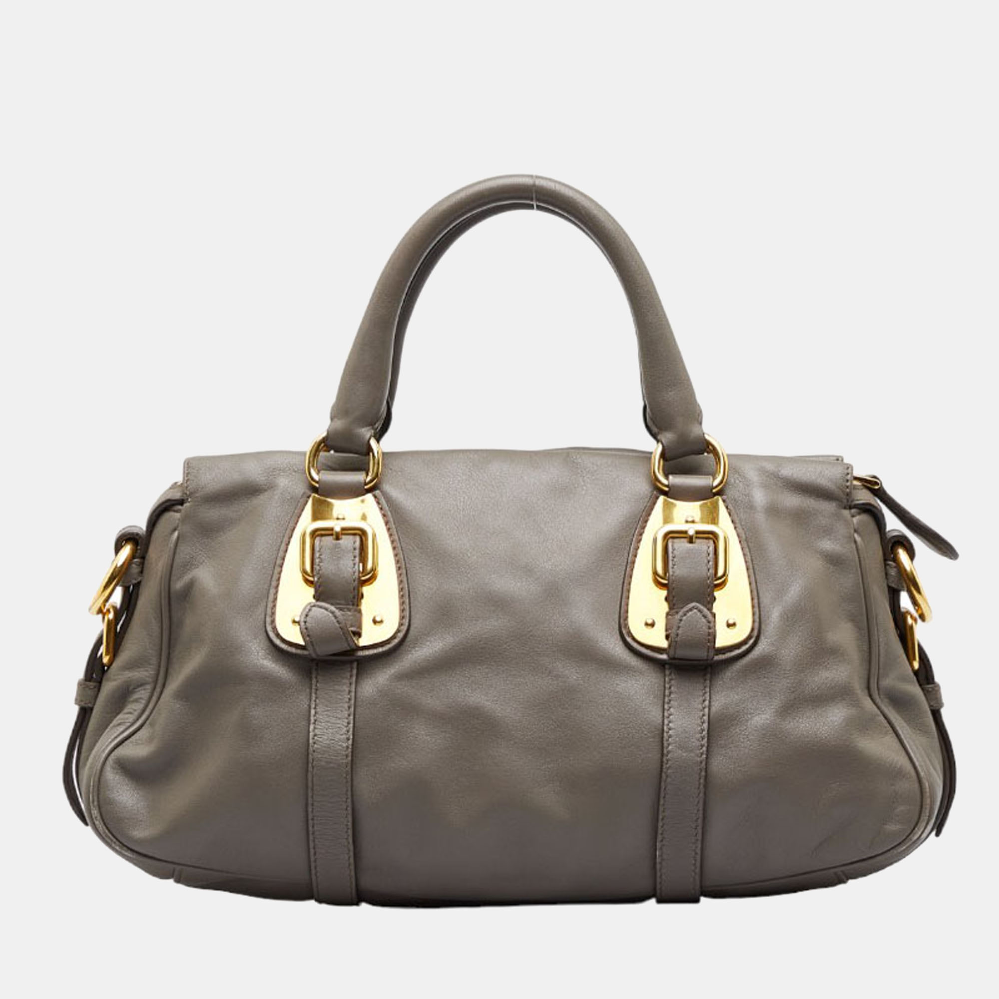 Prada Grey Leather Logo Handbag