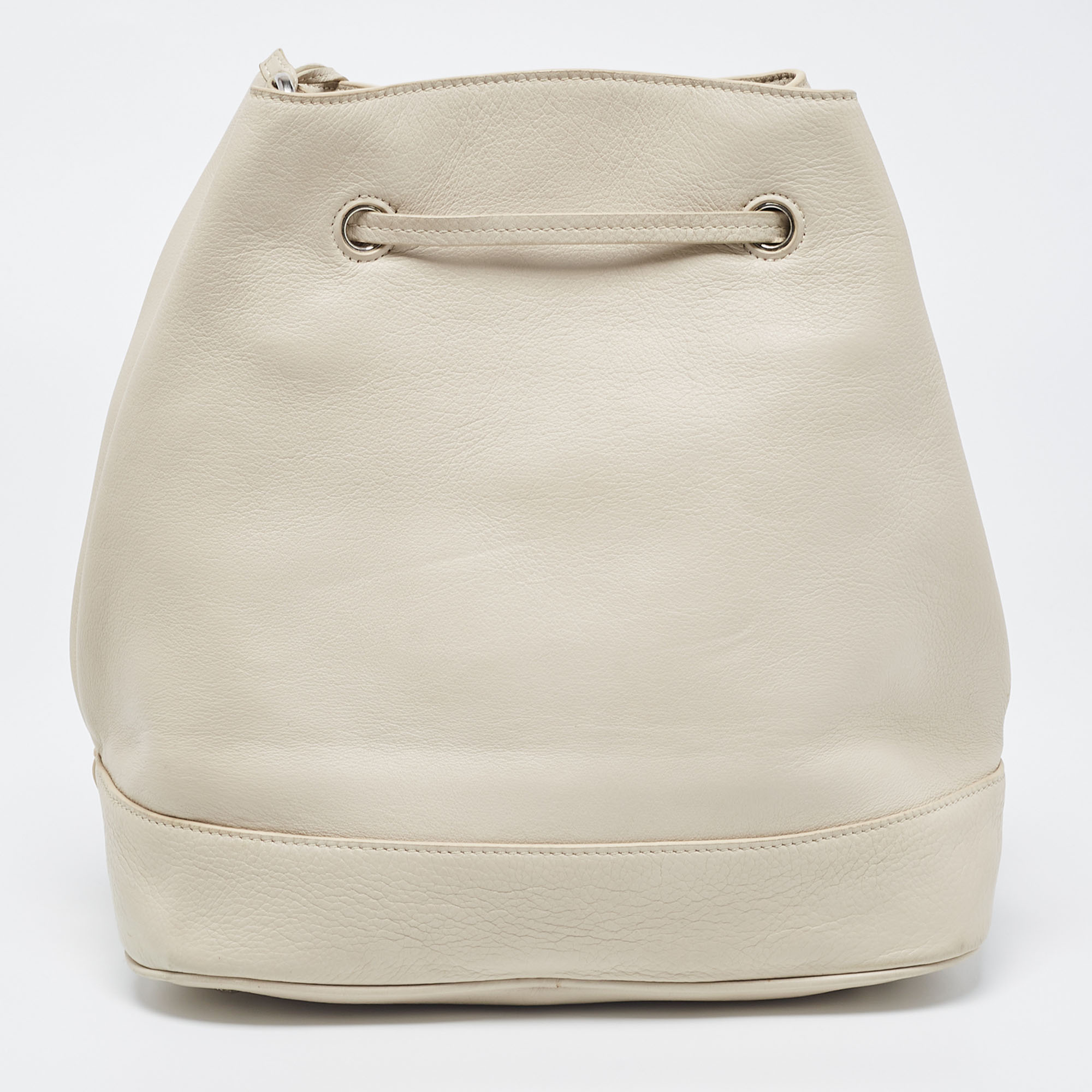 Prada Off White Leather Drawstring Tassel Bucket Bag