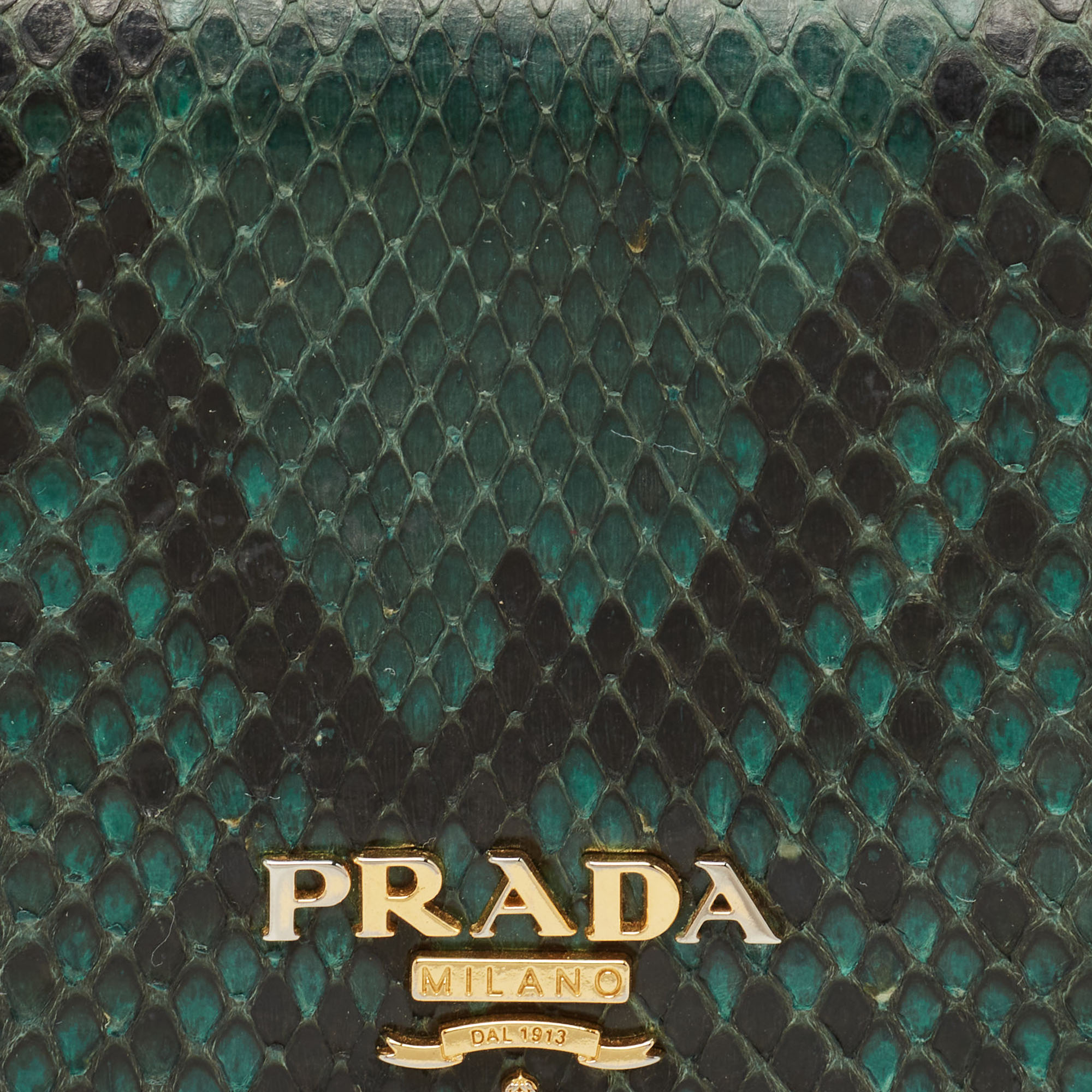 Prada Green/Black Python Flap Continental Wallet