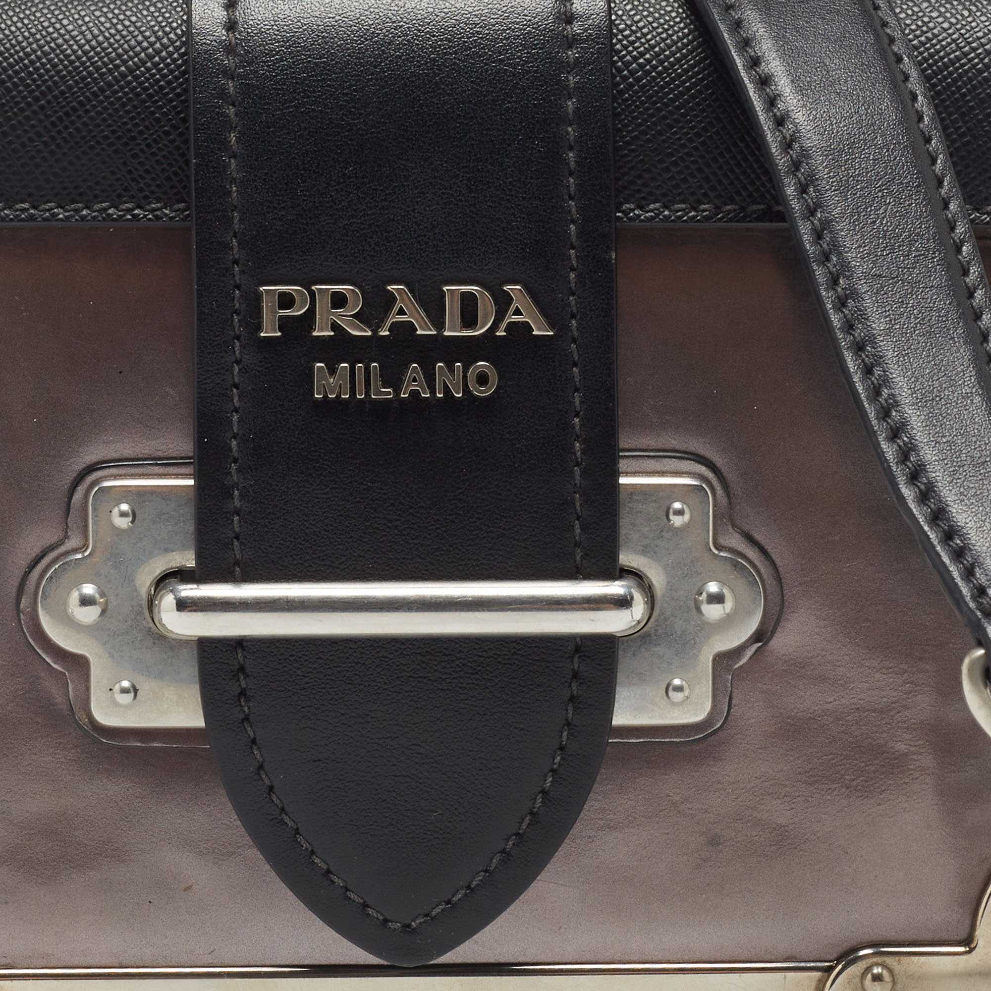 Prada Black/Metallic Saffiano Lux And Patent Leather Cahier Bag