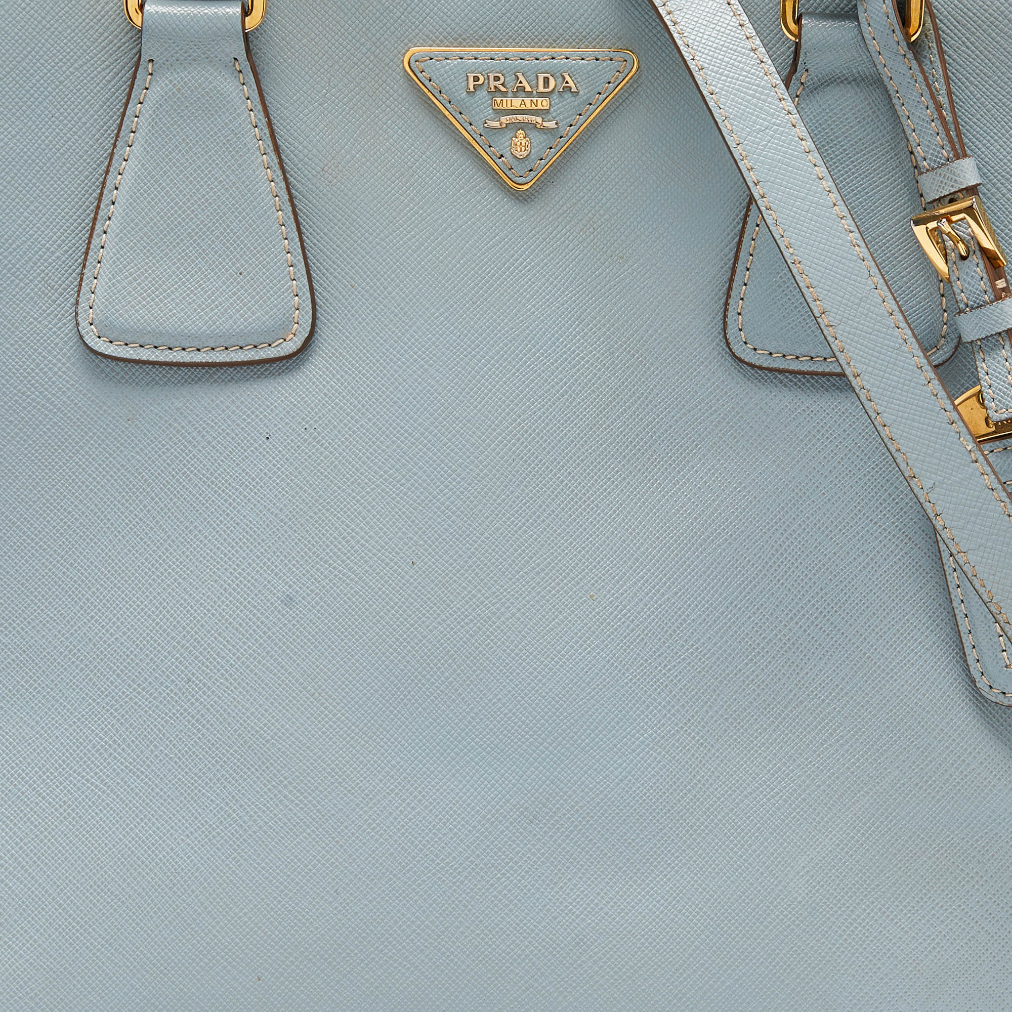 Prada Blue/White Saffiano Lux Leather Open Tote