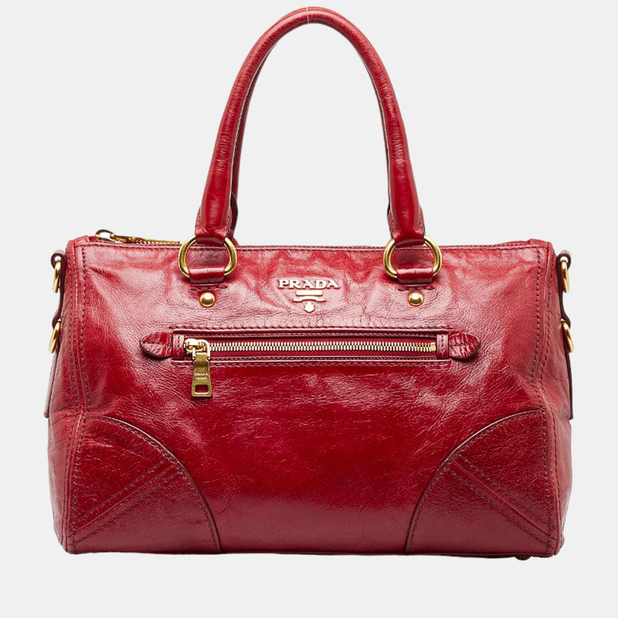 Prada Red Vitello Lux Bauletto Bag