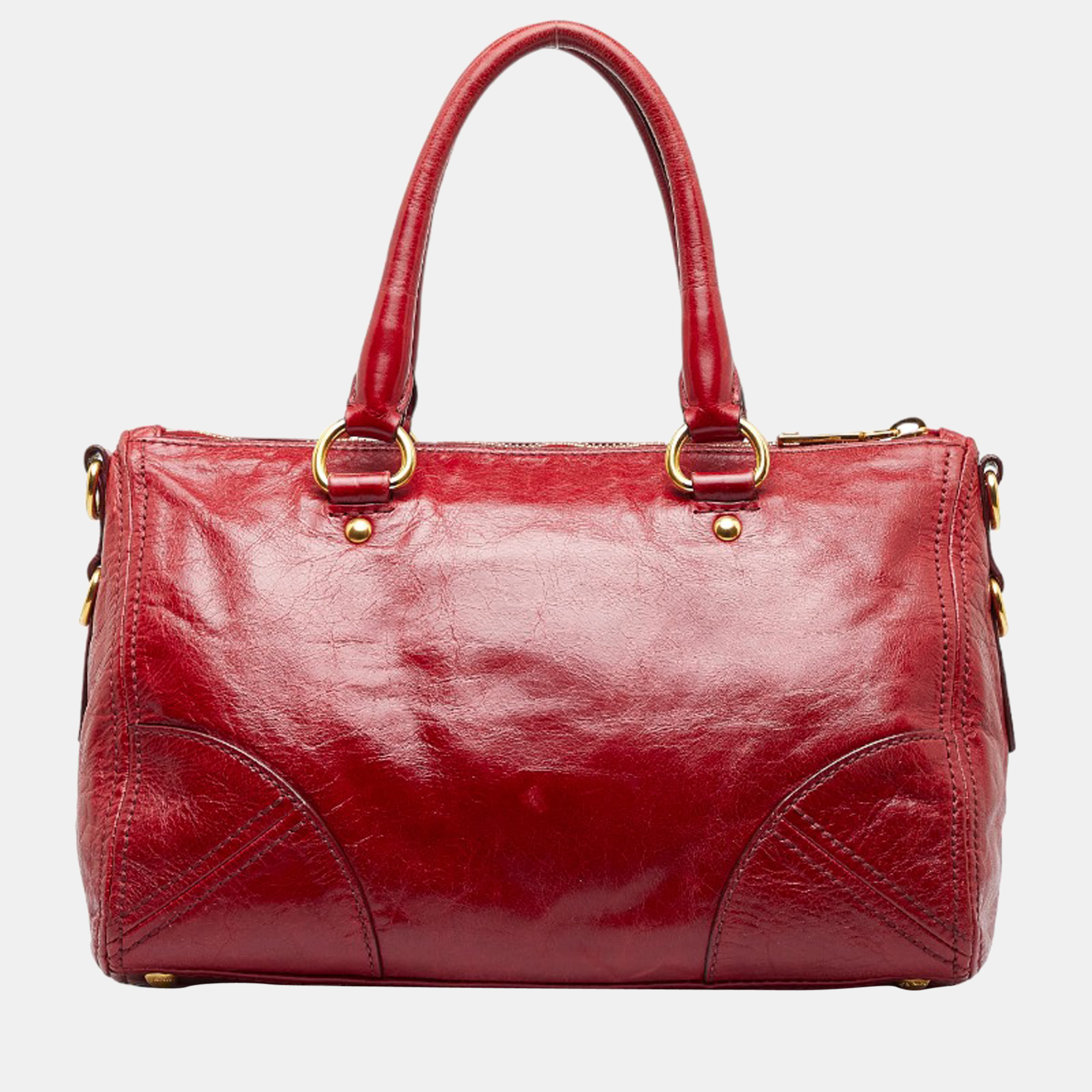 Prada Red Vitello Lux Bauletto Bag