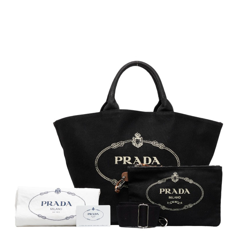 Prada Black Canvas Canapa Logo Tote Bag