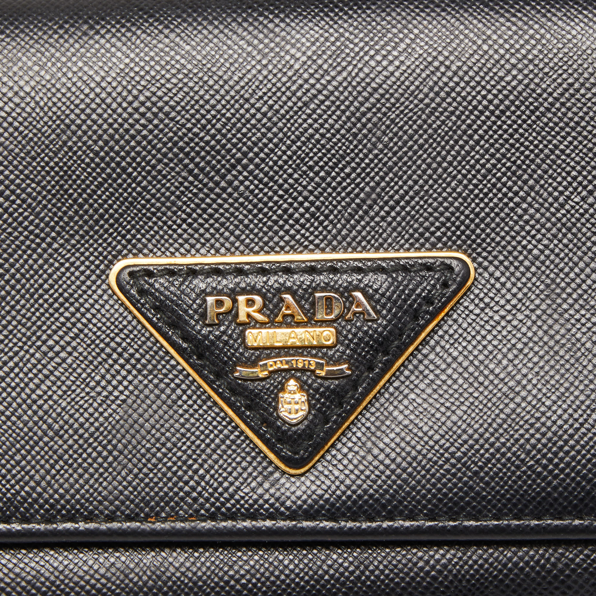 Prada Black Saffiano Lux Leather Flap Continental Wallet