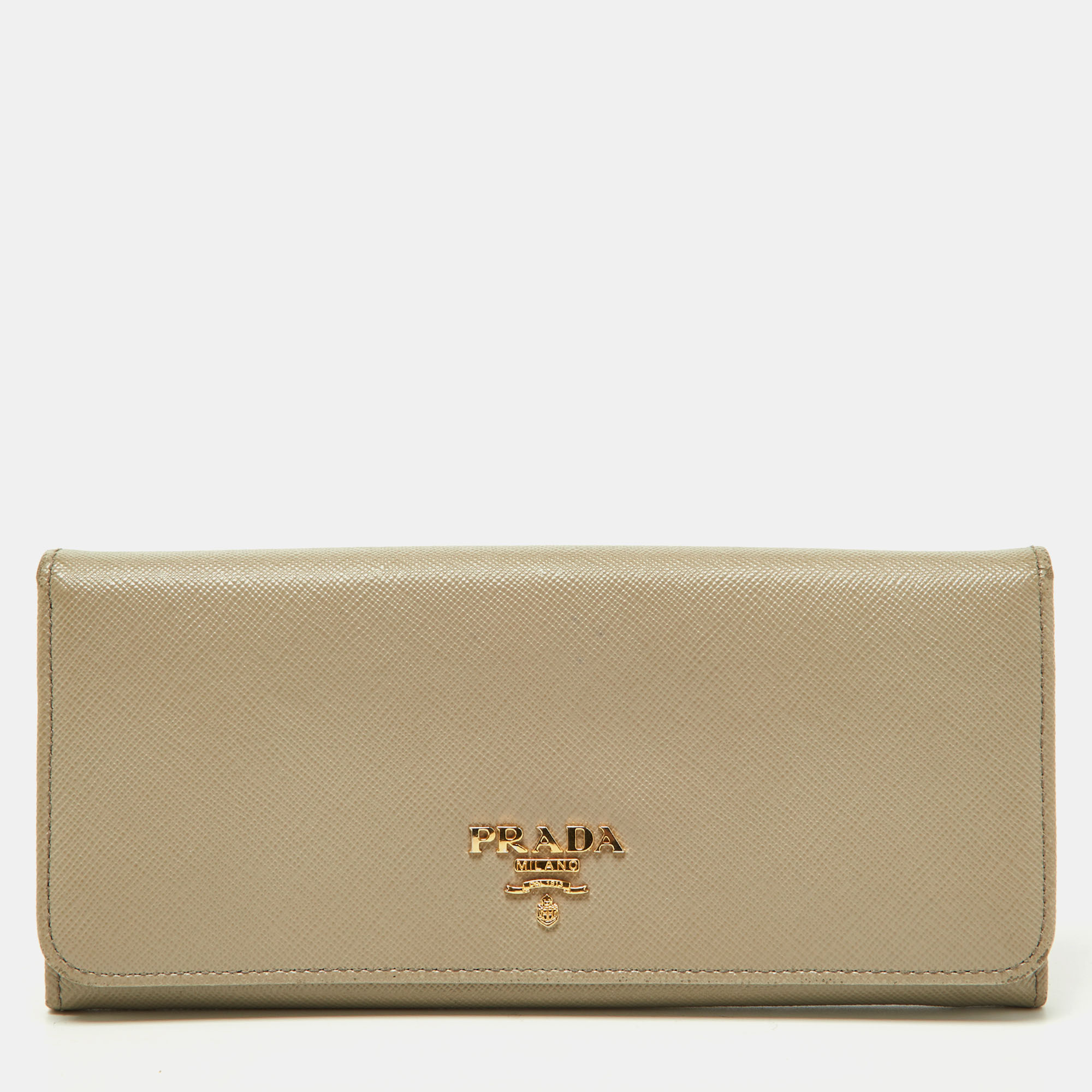 Prada Grey Saffiano Lux Leather Flap Continental Wallet