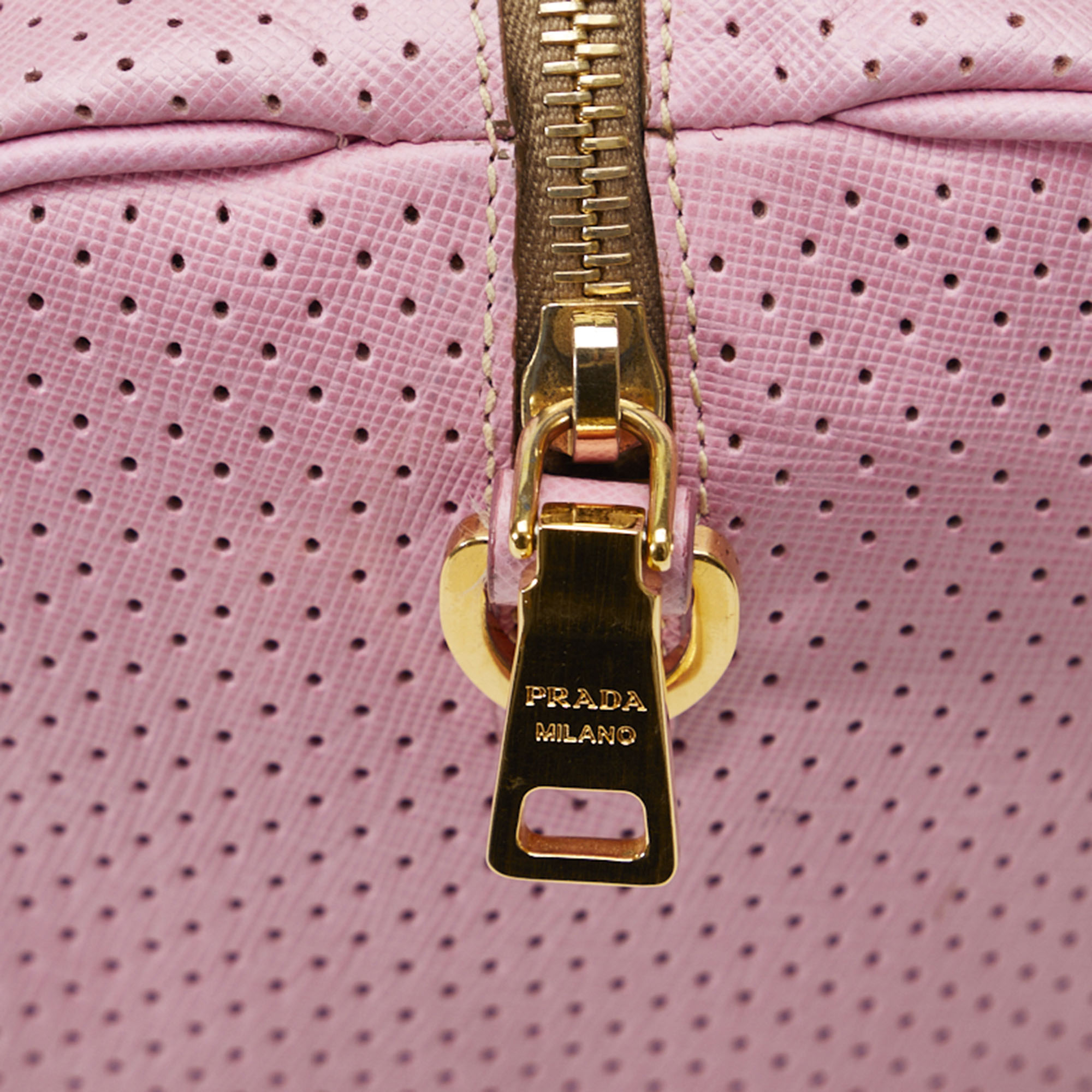 Prada Pink/Yellow Perforated Leather Lux Bauletto Boston Bag