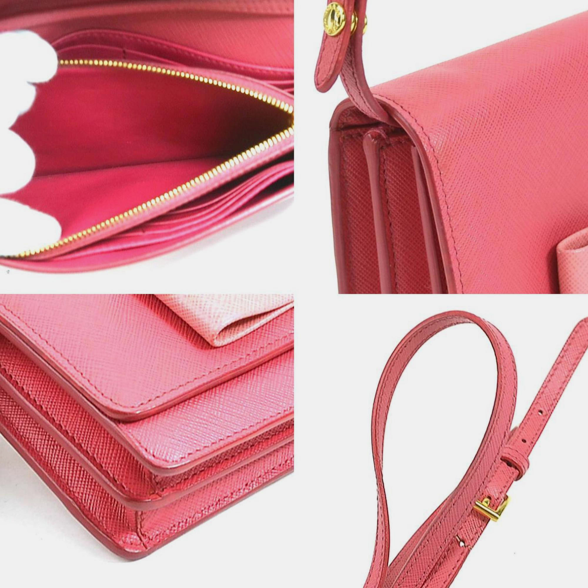 Prada Pink Leather Saffiano Lux Bow Wallet On Chain
