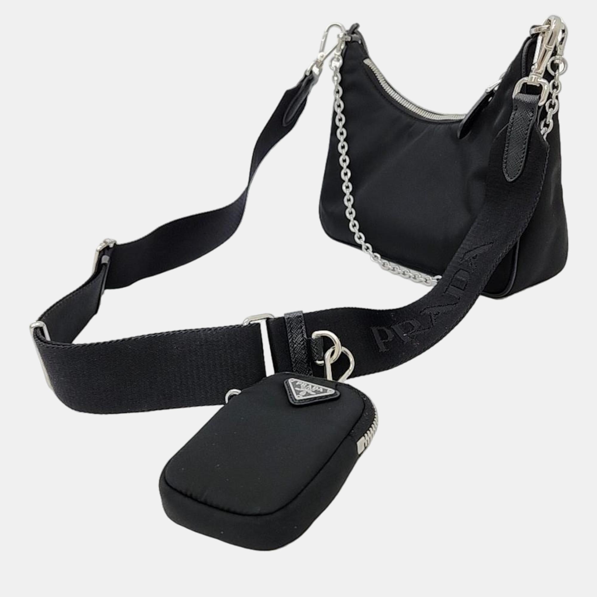 

Prada Re-Nylon Tesuto Chain Strap Hobo Bag, Black
