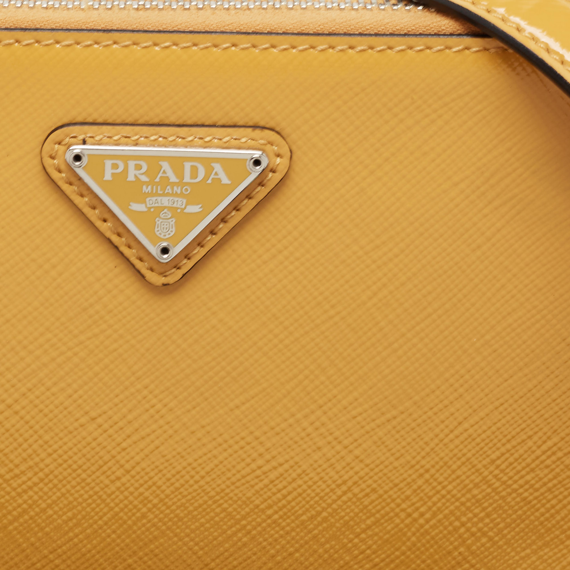 Prada Yellow Saffiano Vernice Leather Chain Shoulder Bag