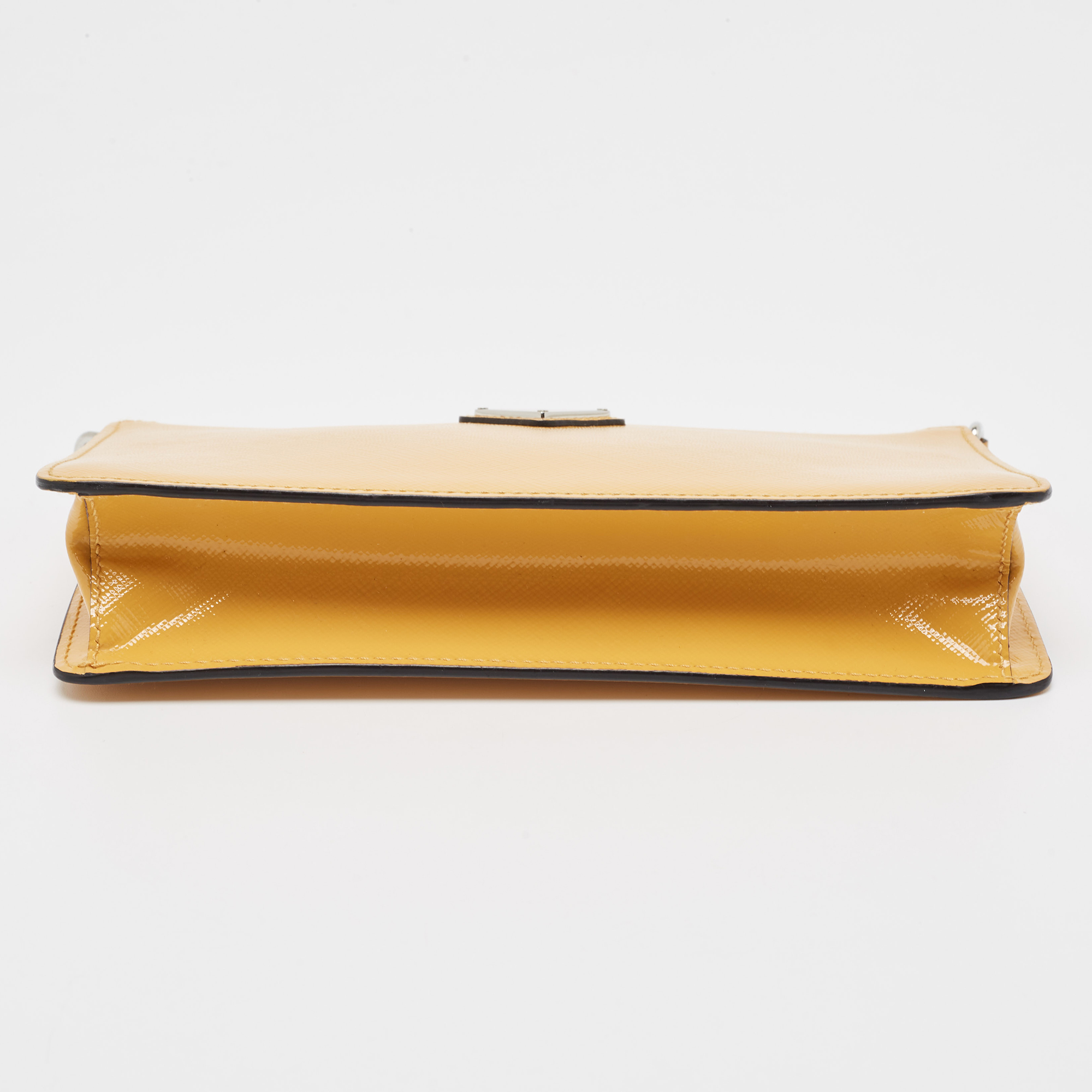 Prada Yellow Saffiano Vernice Leather Chain Shoulder Bag