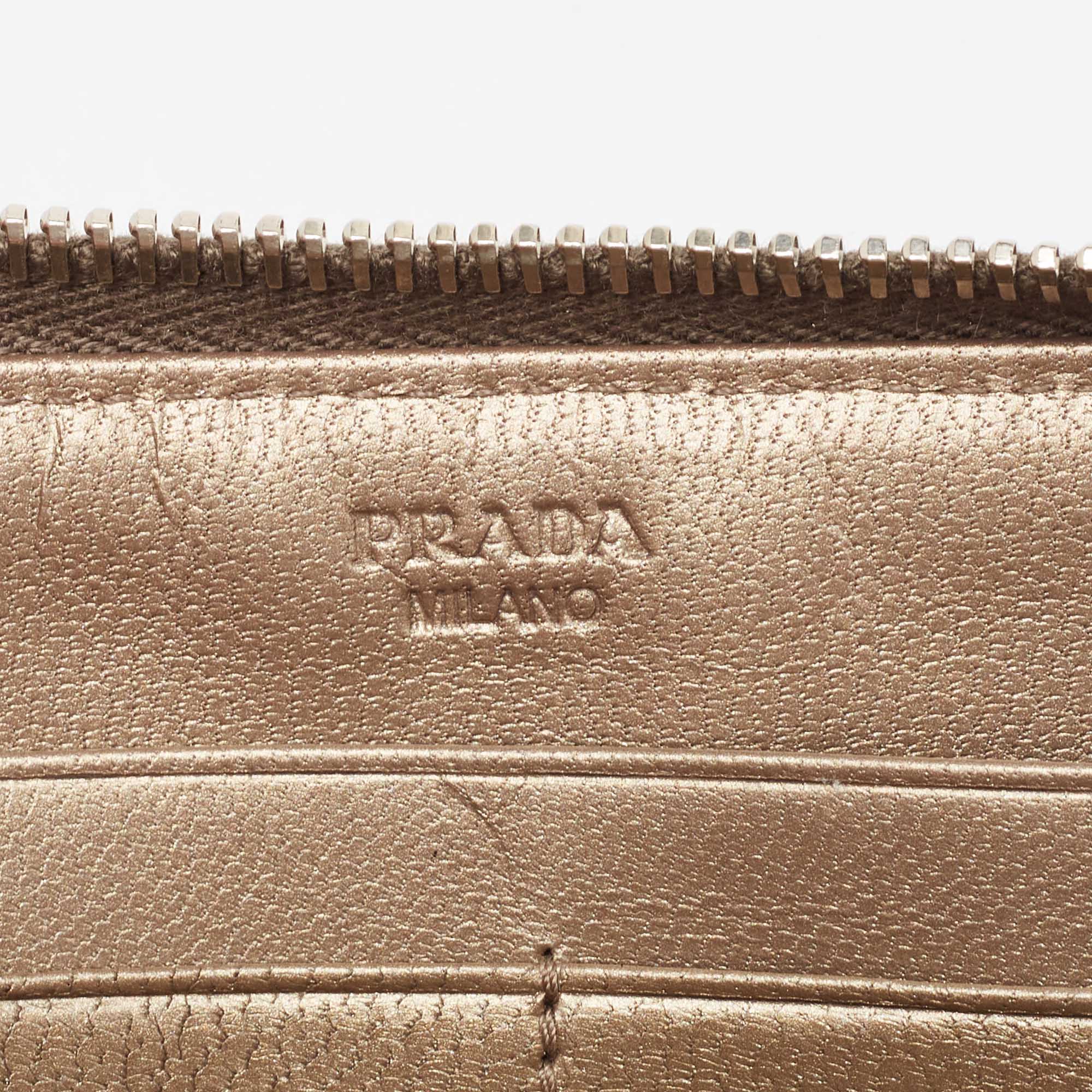 Prada Gold/Silver Woven Madras Leather Zip Around Wallet