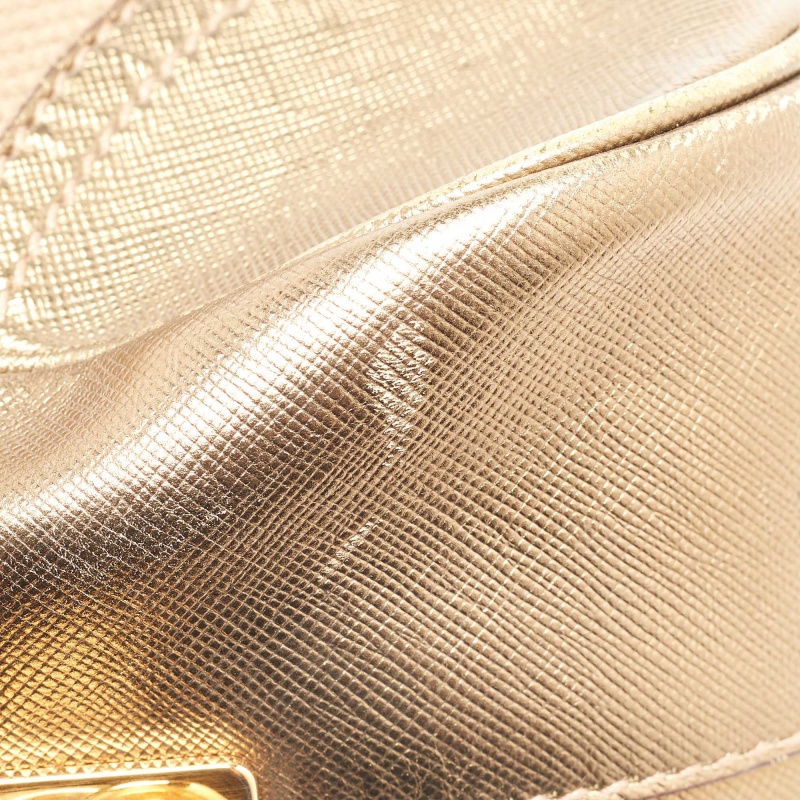 Prada Beige/Gold Canvas And Leather Zip Satchel