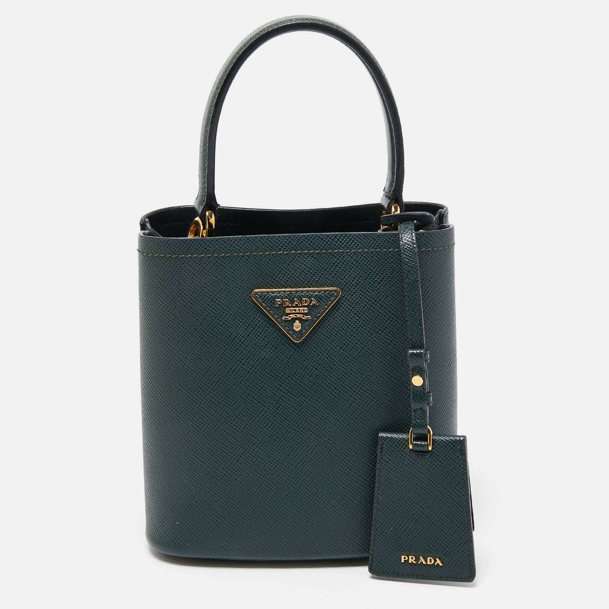 Prada Dark Green Saffiano Leather Small Panier Bag