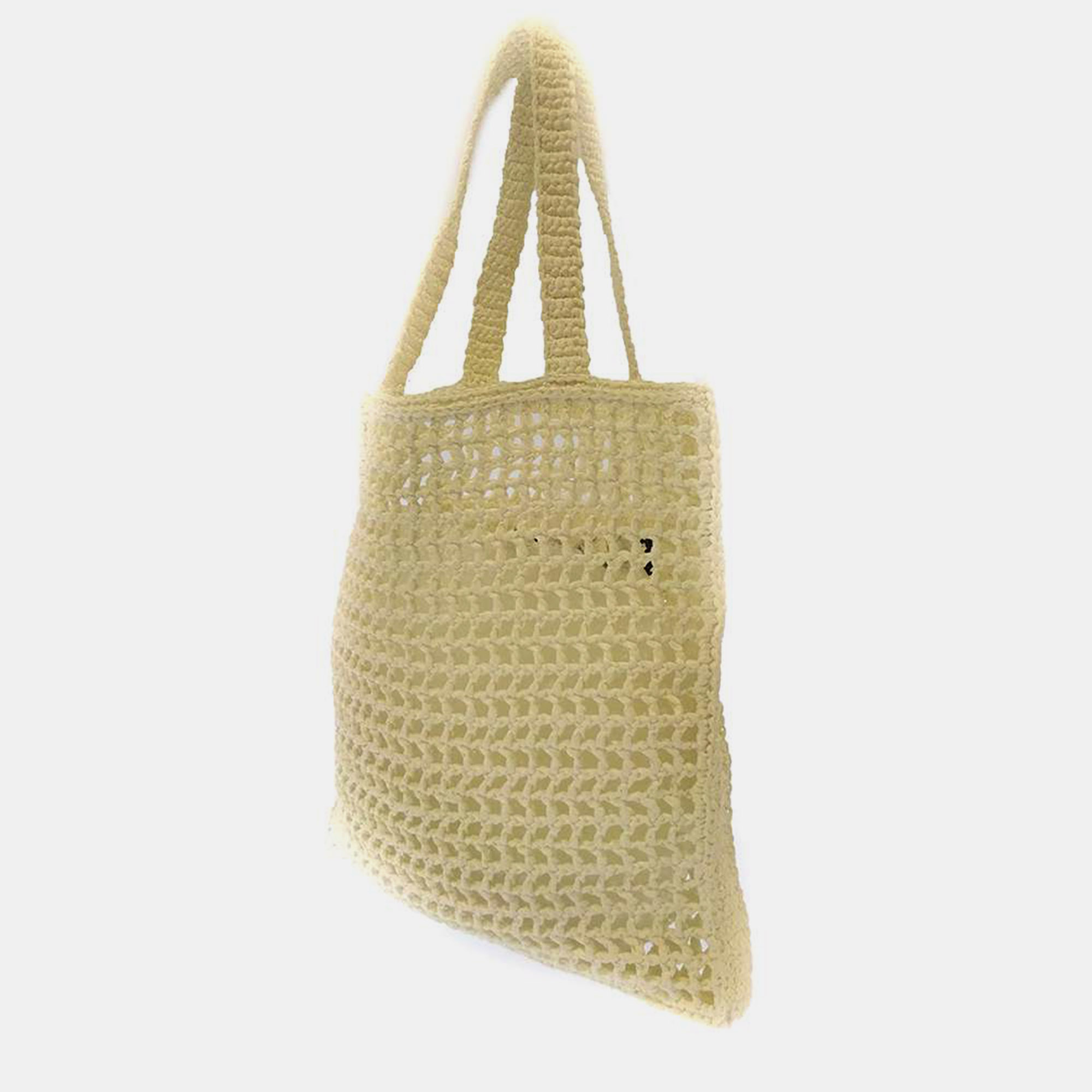Prada White Raffia Crochet Tote Bag