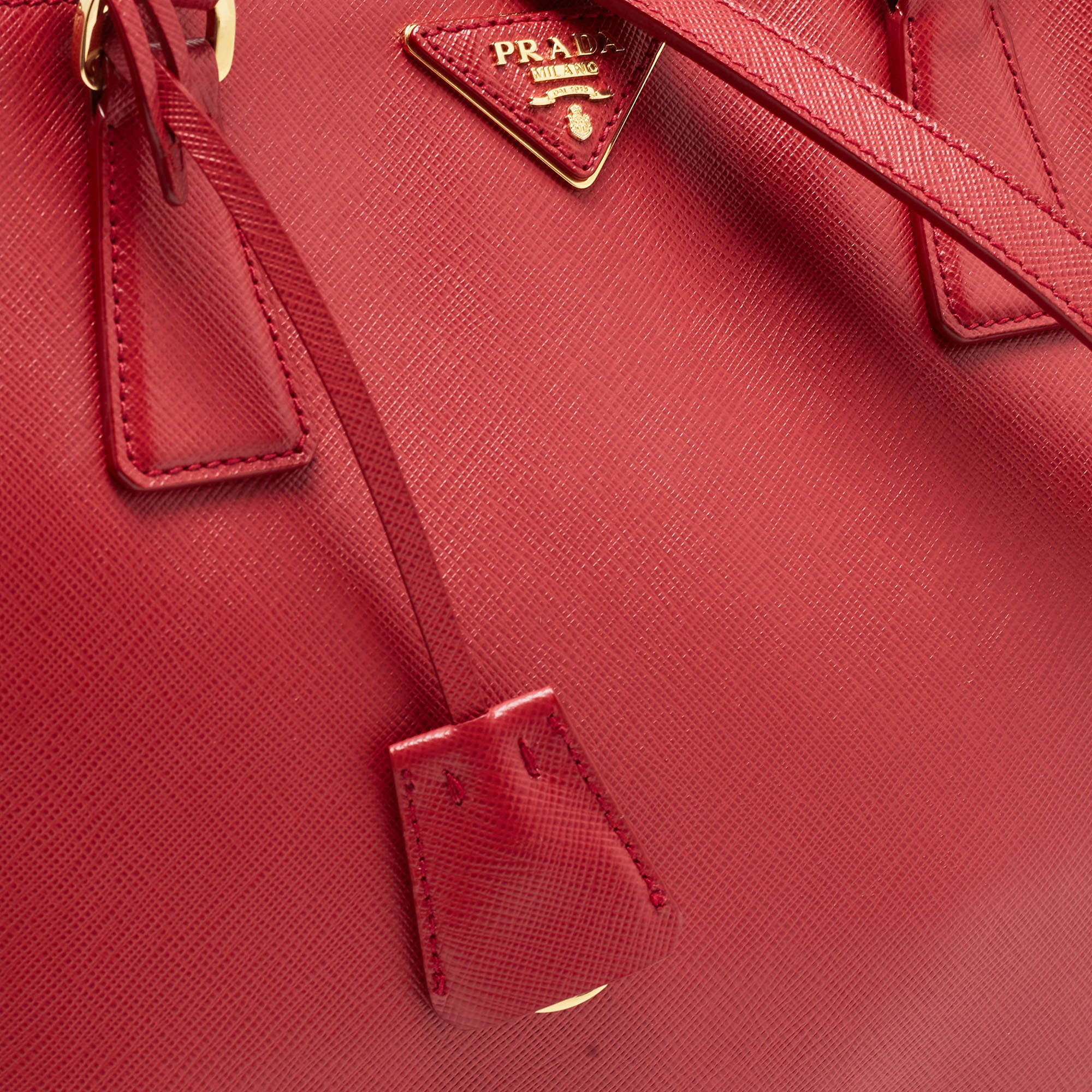 Prada Red Saffiano Lux Leather Medium Middle Zip Tote