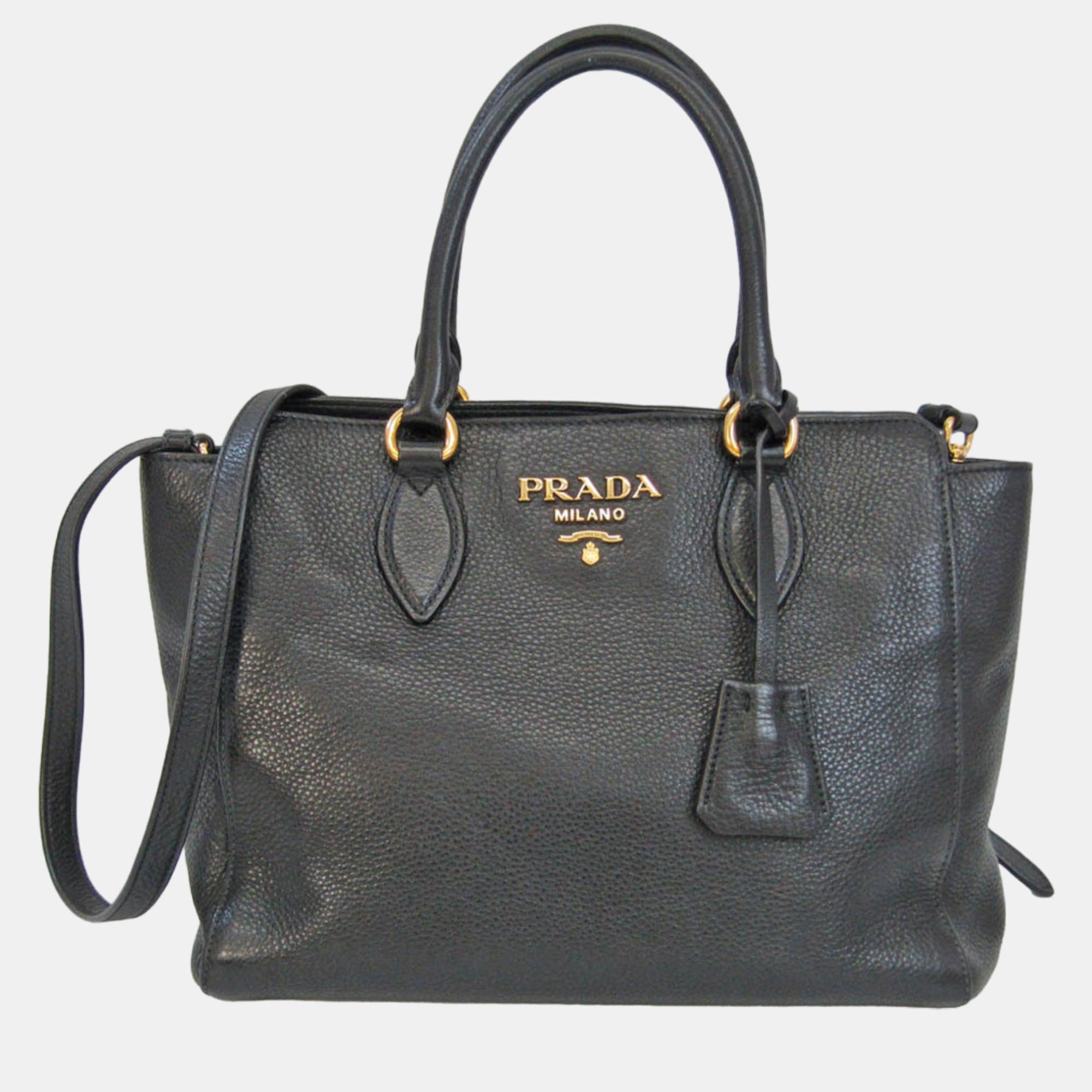 Prada Black Leather Vitello Phenix Tote Bag