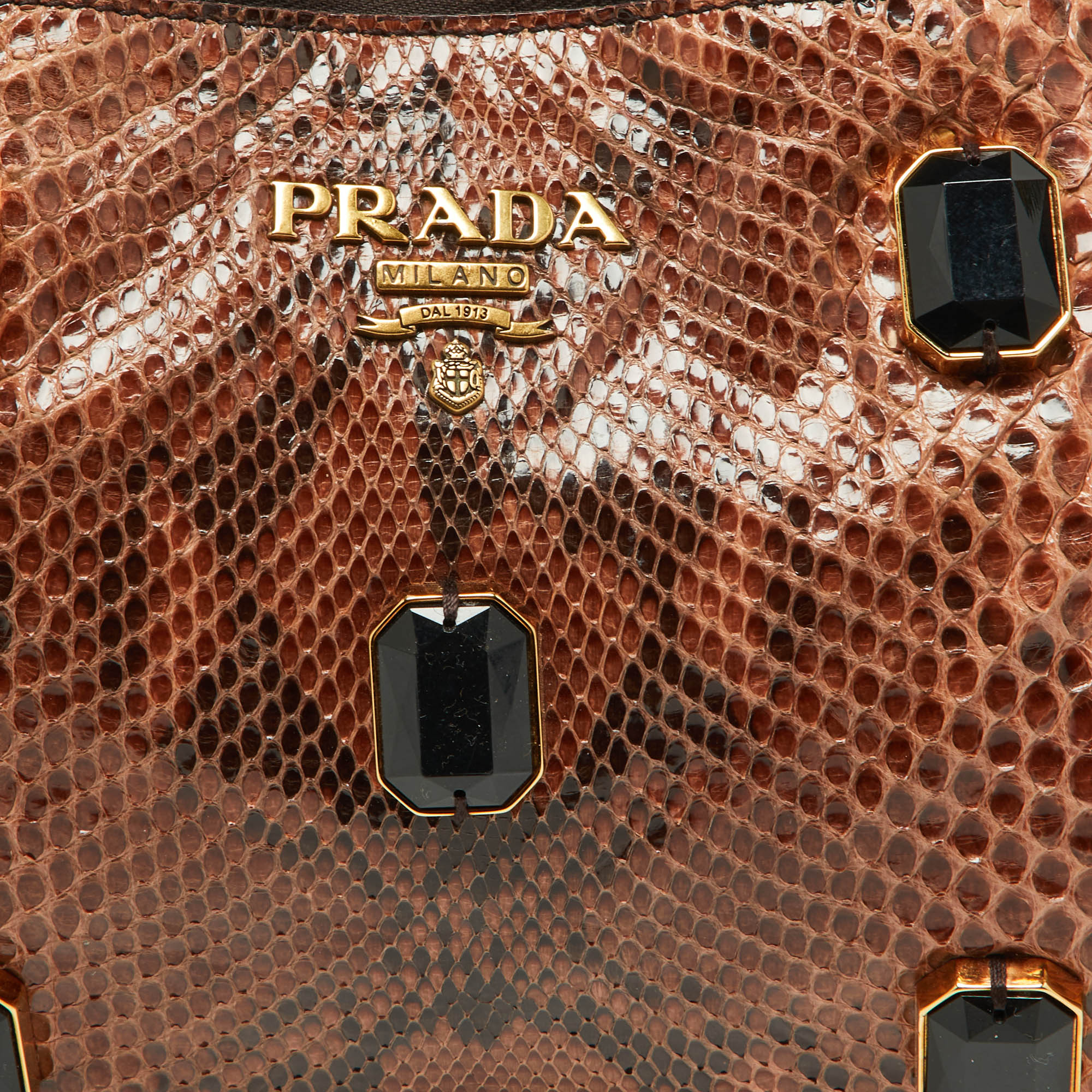 Prada Brown Python Jewel Embellished Shoulder Bag