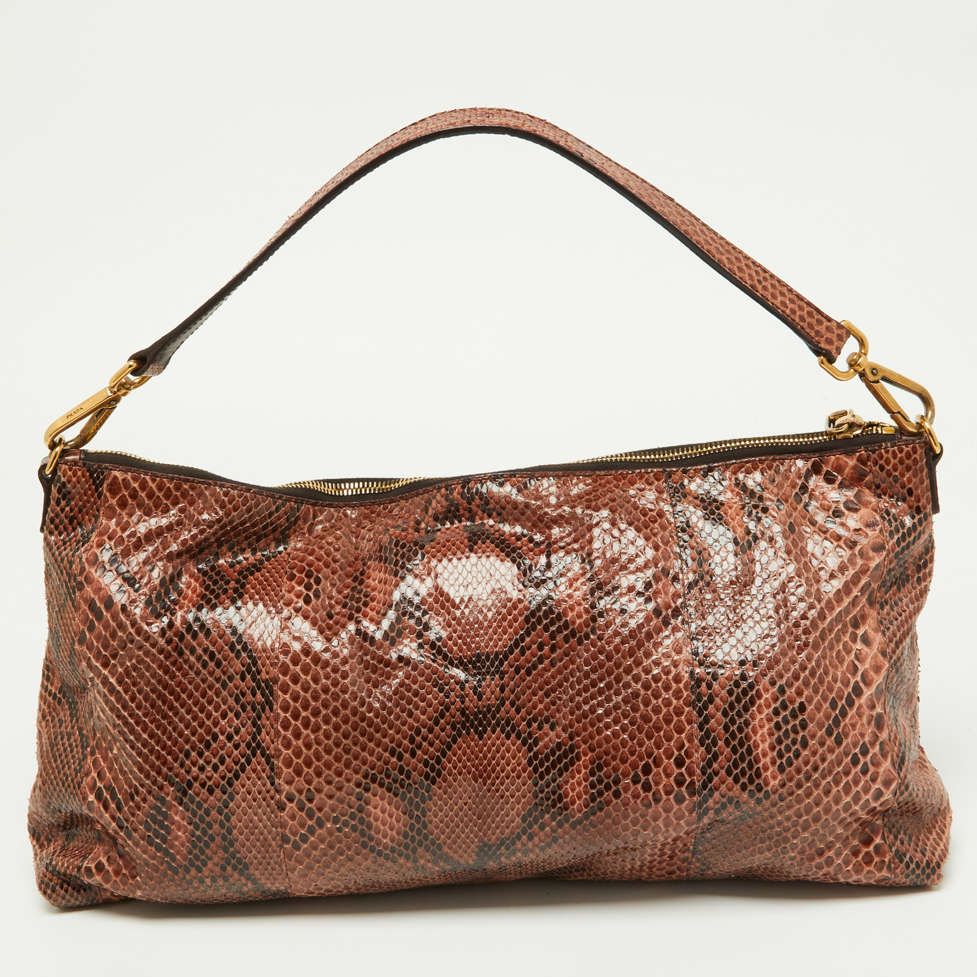 Prada Brown Python Jewel Embellished Shoulder Bag
