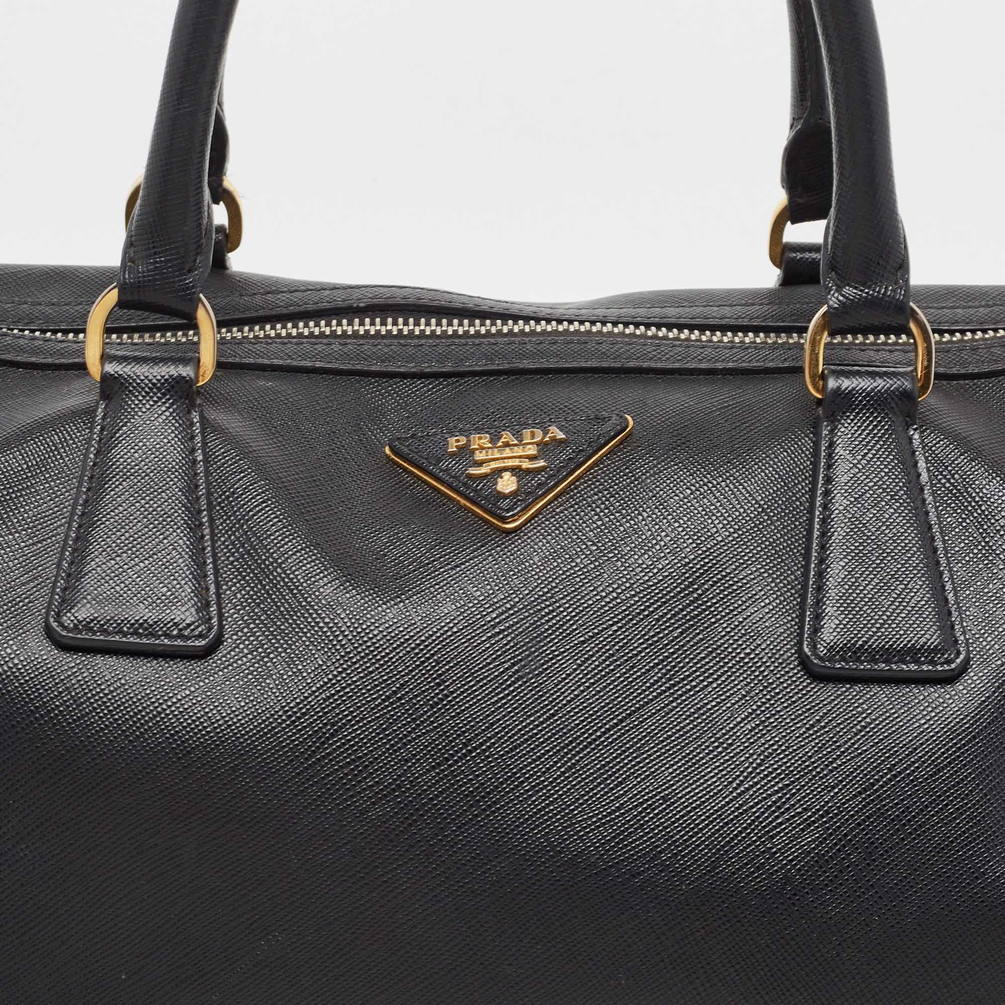 Prada Black Saffiano Lux Leather Boston Bag