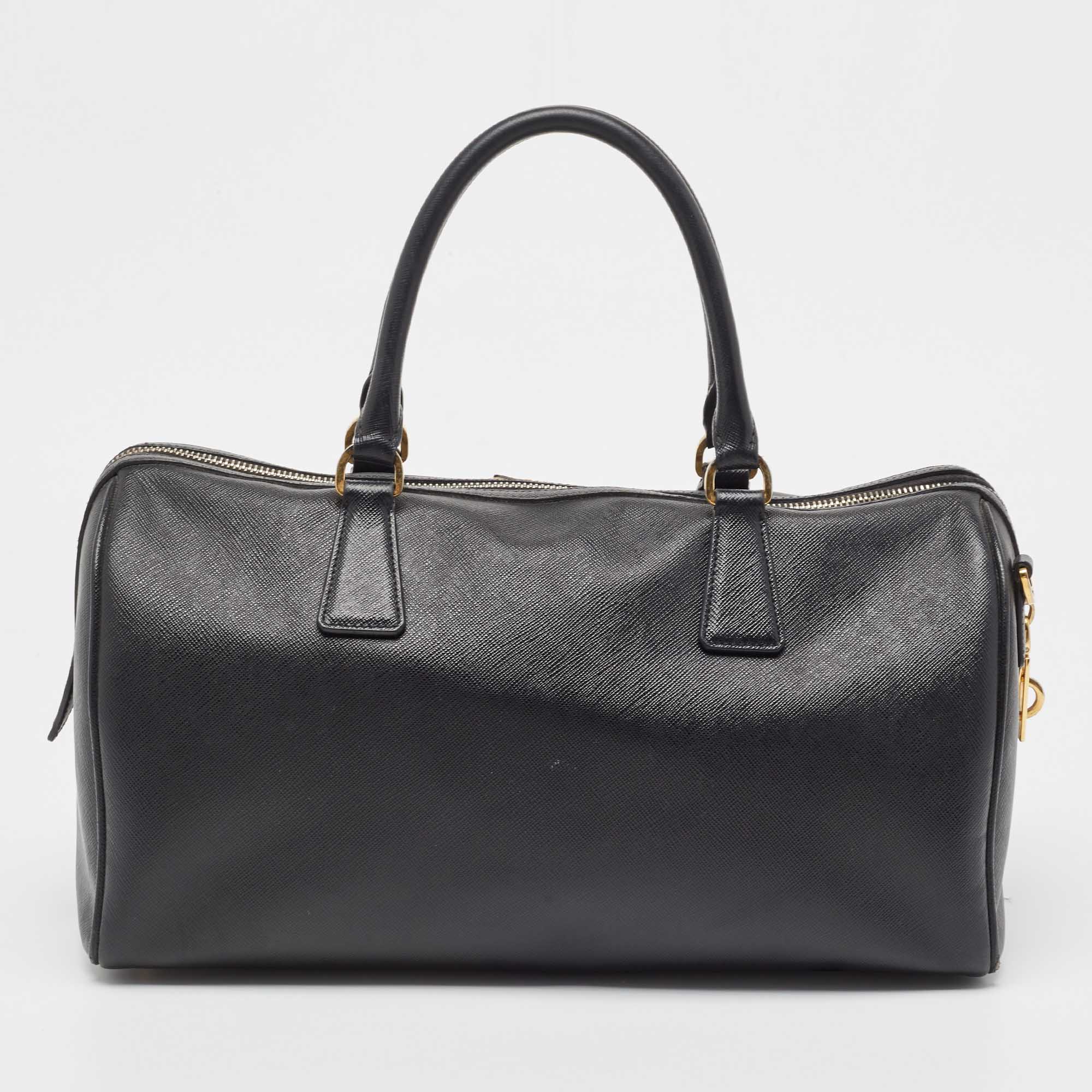 Prada Black Saffiano Lux Leather Boston Bag