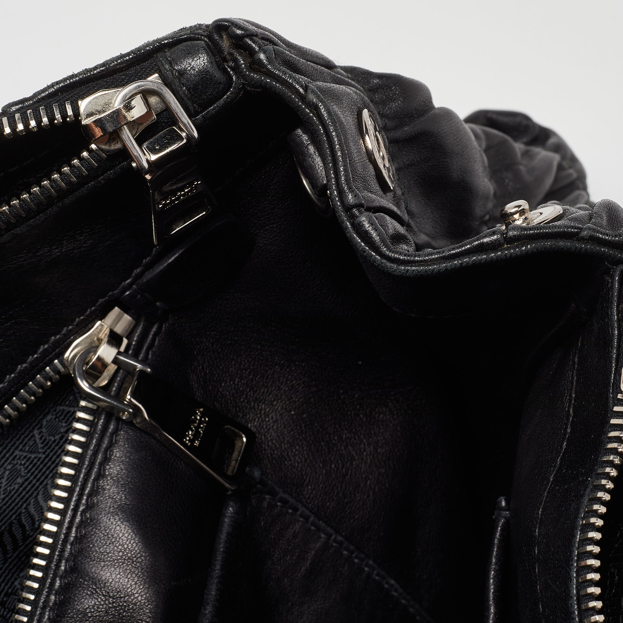 Prada Black Gaufre Leather Double Zip Tote