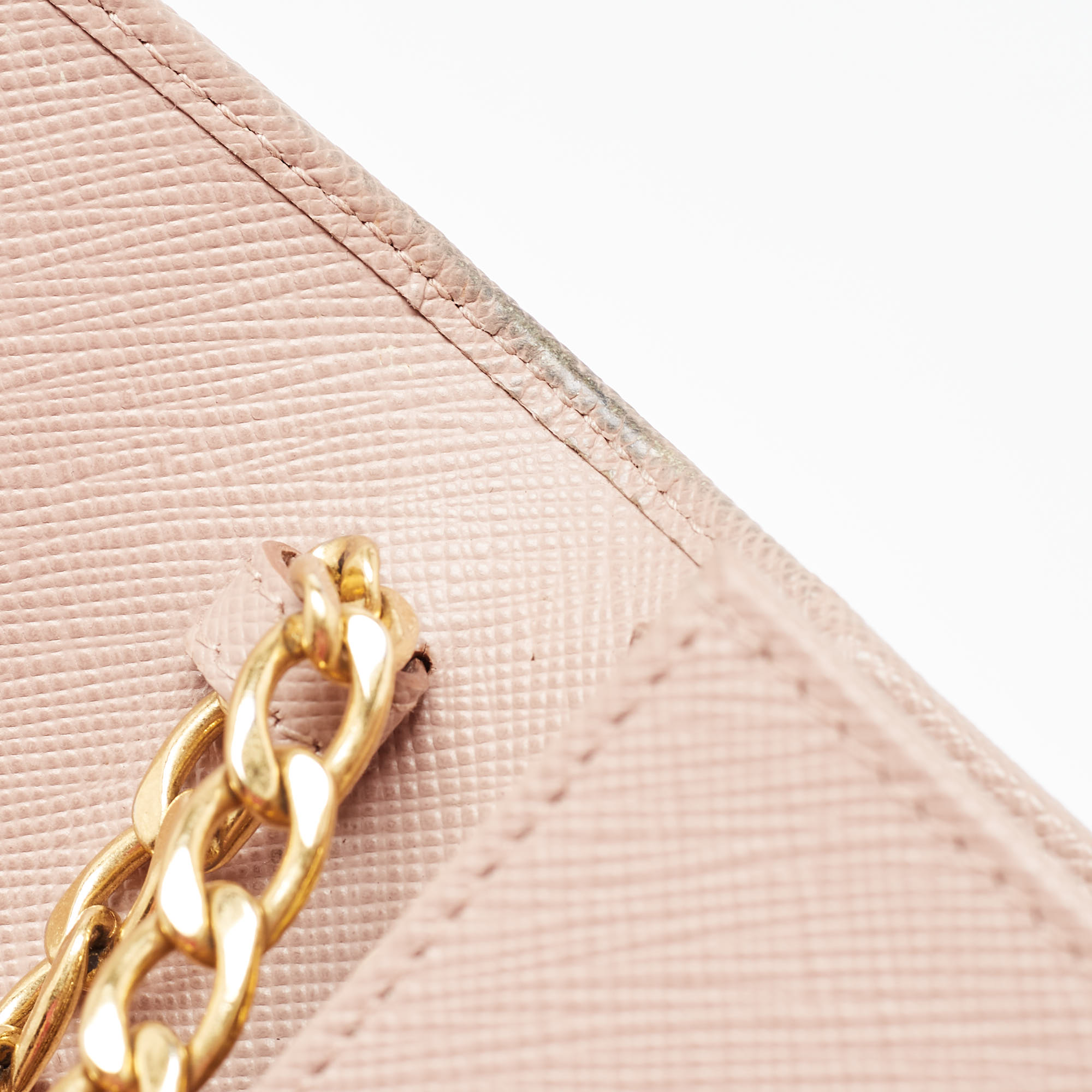 Prada Beige Saffiano Leather Wallet On Chain