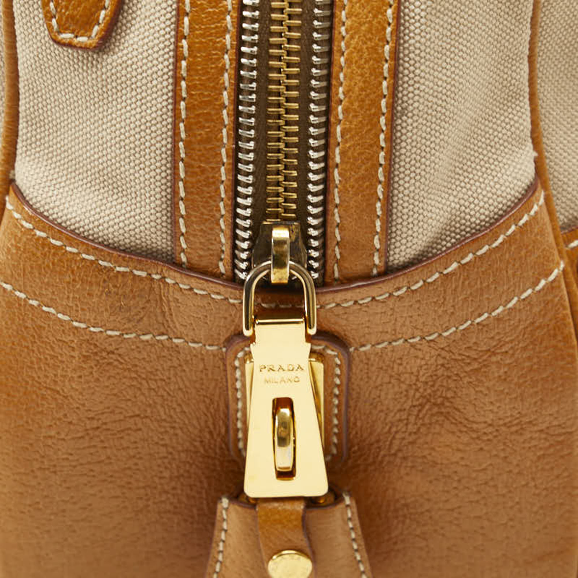 Prada Brown Canvas Leather Trimmed Canapa Handbag