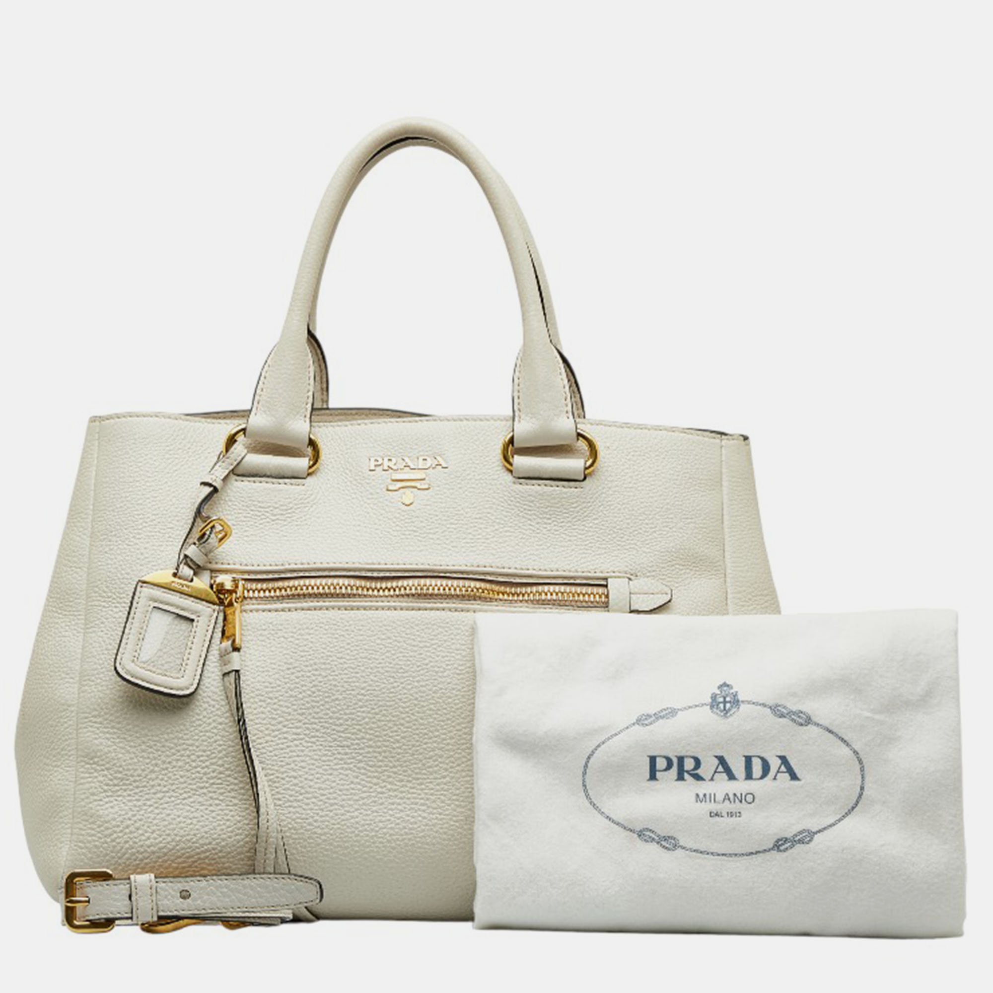 Prada White Leather Vitello Daino Phenix Tote Bag