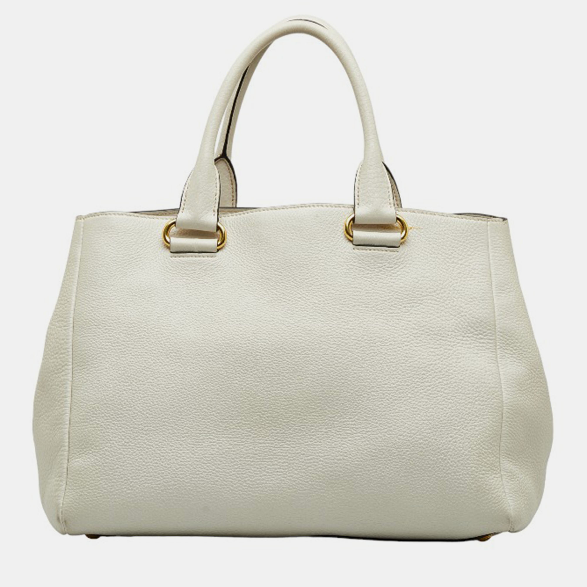 Prada White Leather Vitello Daino Phenix Tote Bag
