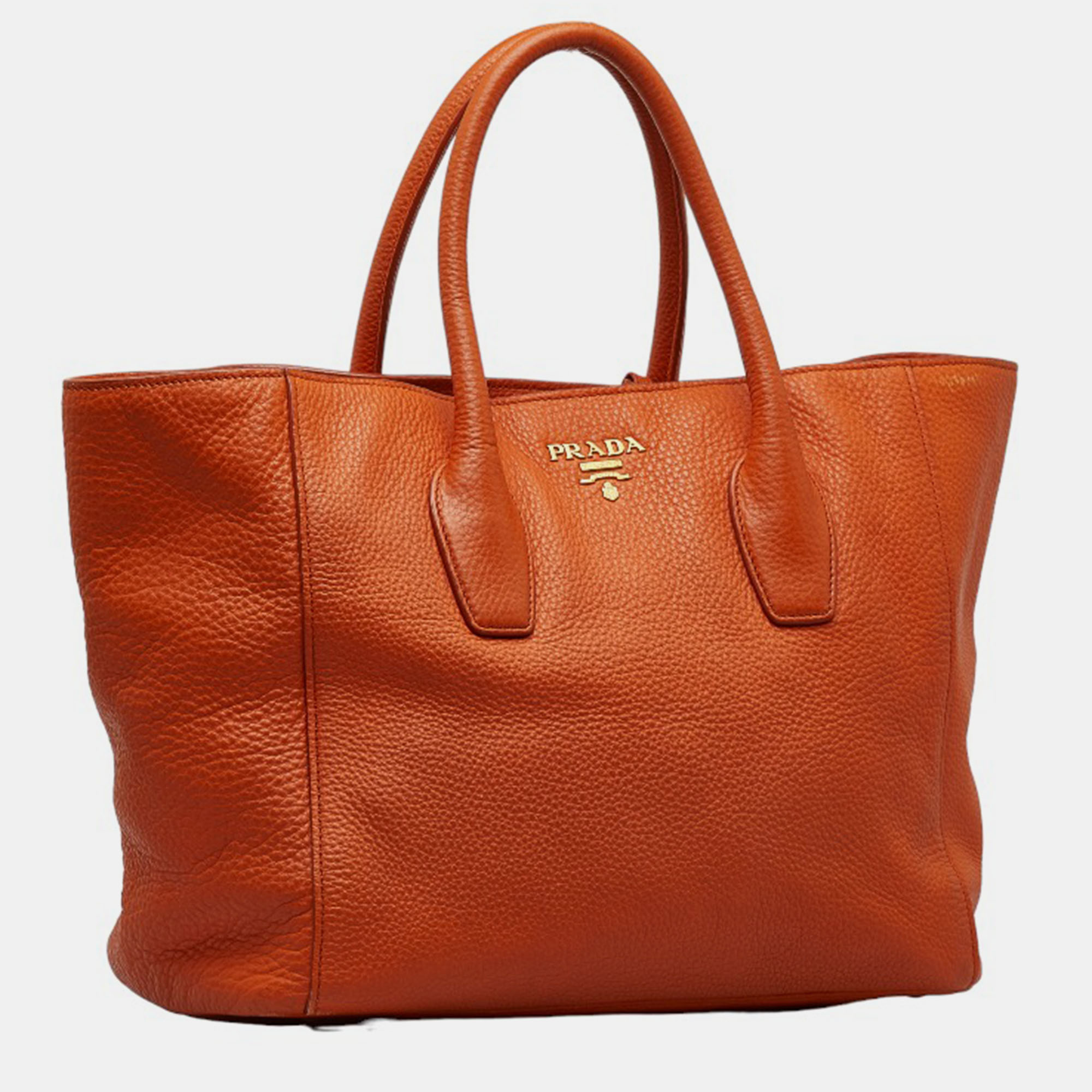 Prada Orange Vitello Daino Leather Tote Bag