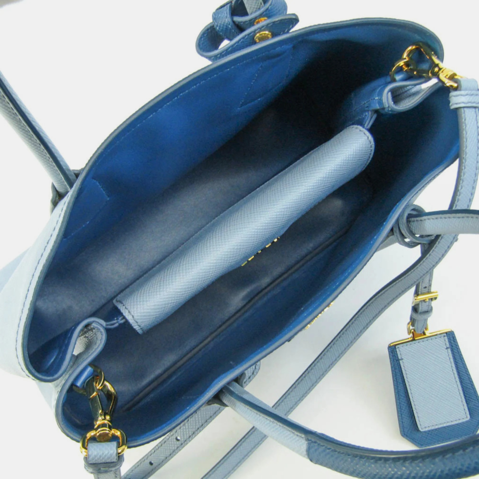 Prada Blue Saffiano Leather Small Cuir Tote Bag
