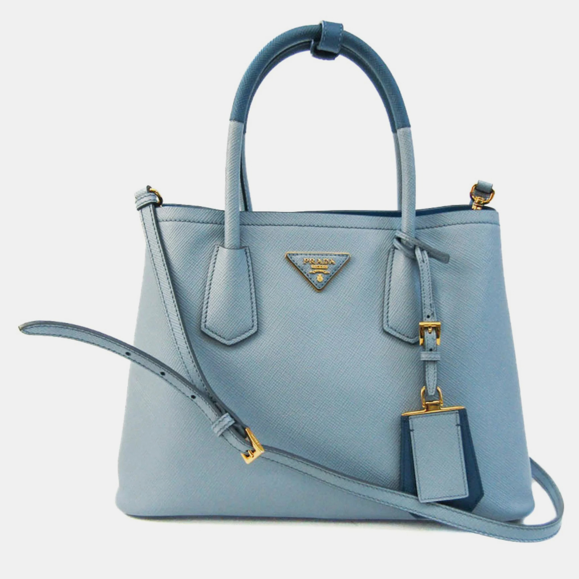Prada blue saffiano leather small cuir tote bag