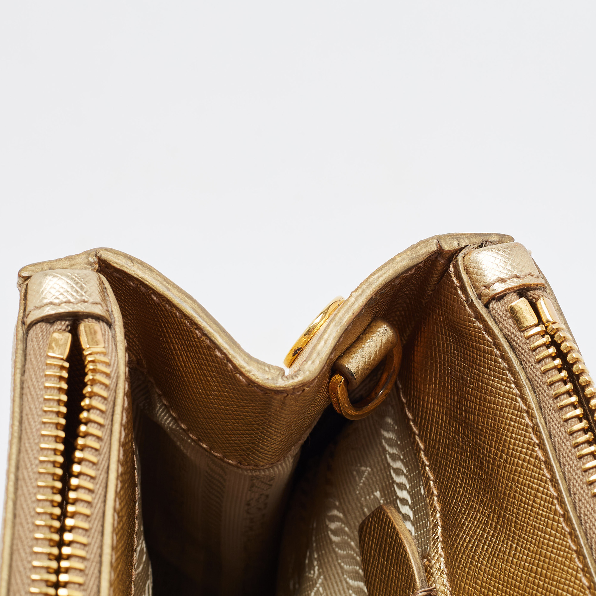 Prada Gold Saffiano Lux Leather Small Double Zip Tote
