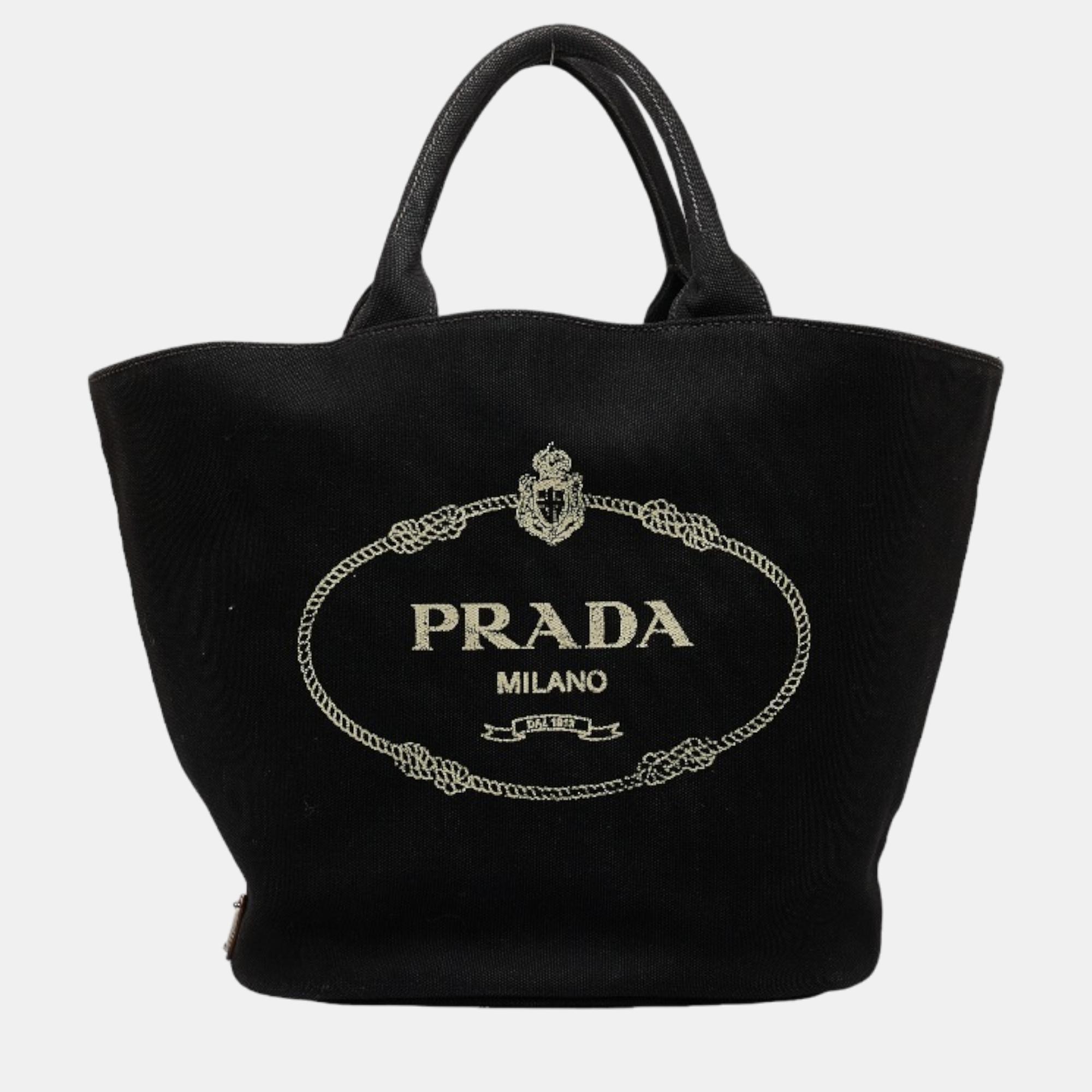 Prada Black Canapa Logo Tote Bag