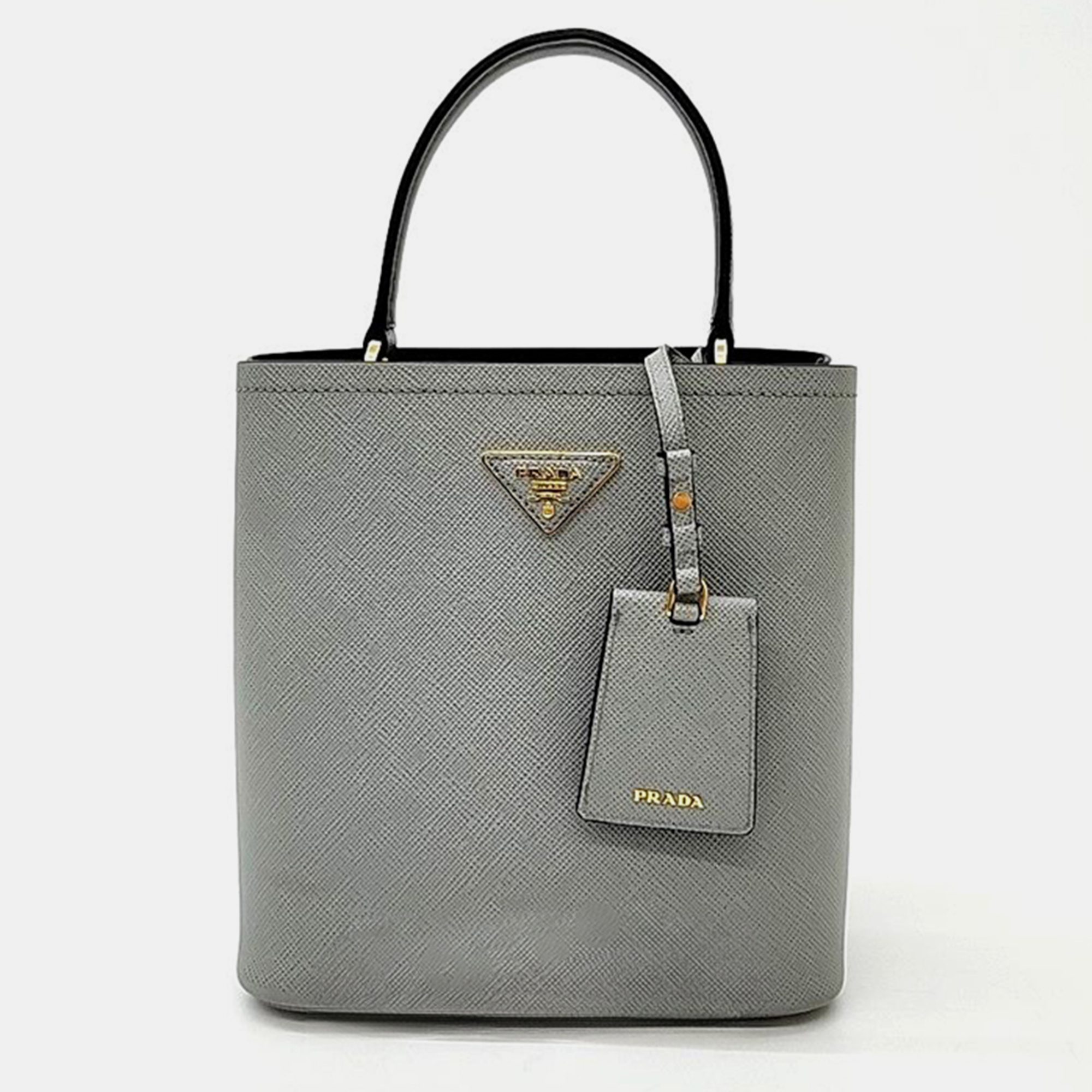 Prada  Grey Saffiano Pannier Tote And Shoulder Bag