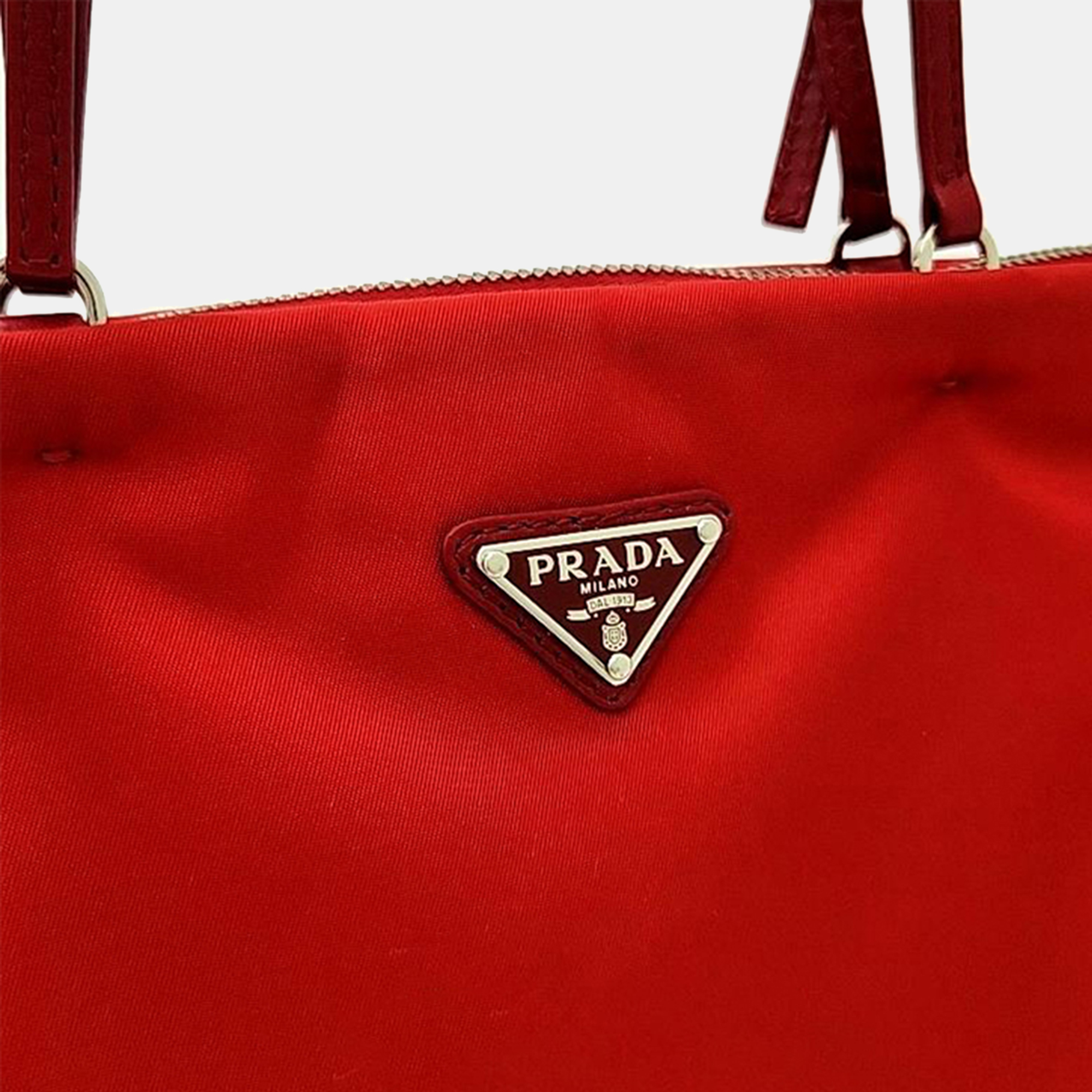 Prada  Red Tesuto Tote And Crossbody Bag