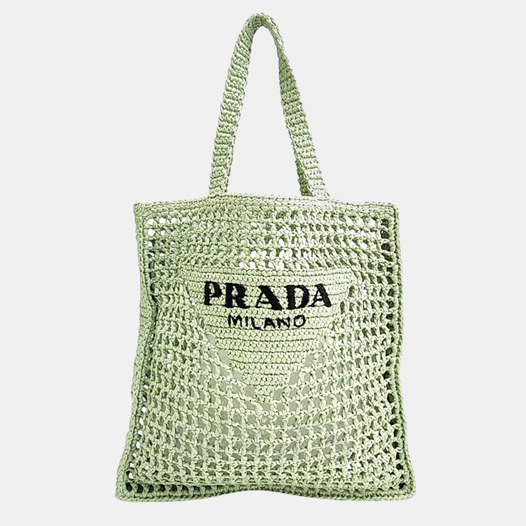 Prada Light Green Raffia Shoulder Bag
