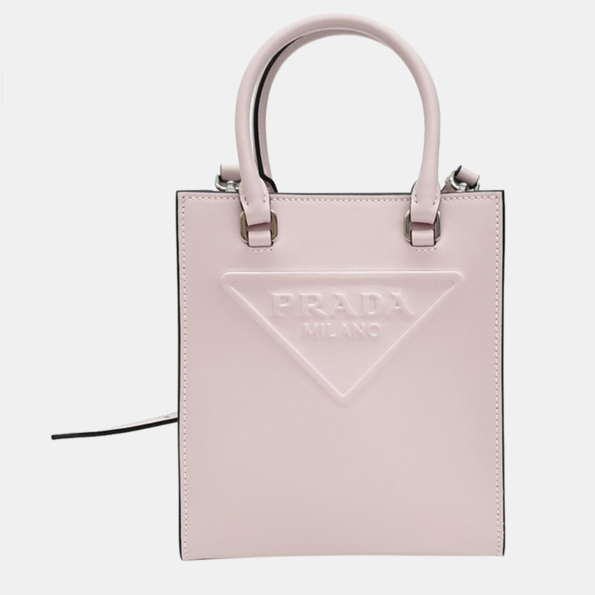 Prada pink leather mini logo drill satchel bag