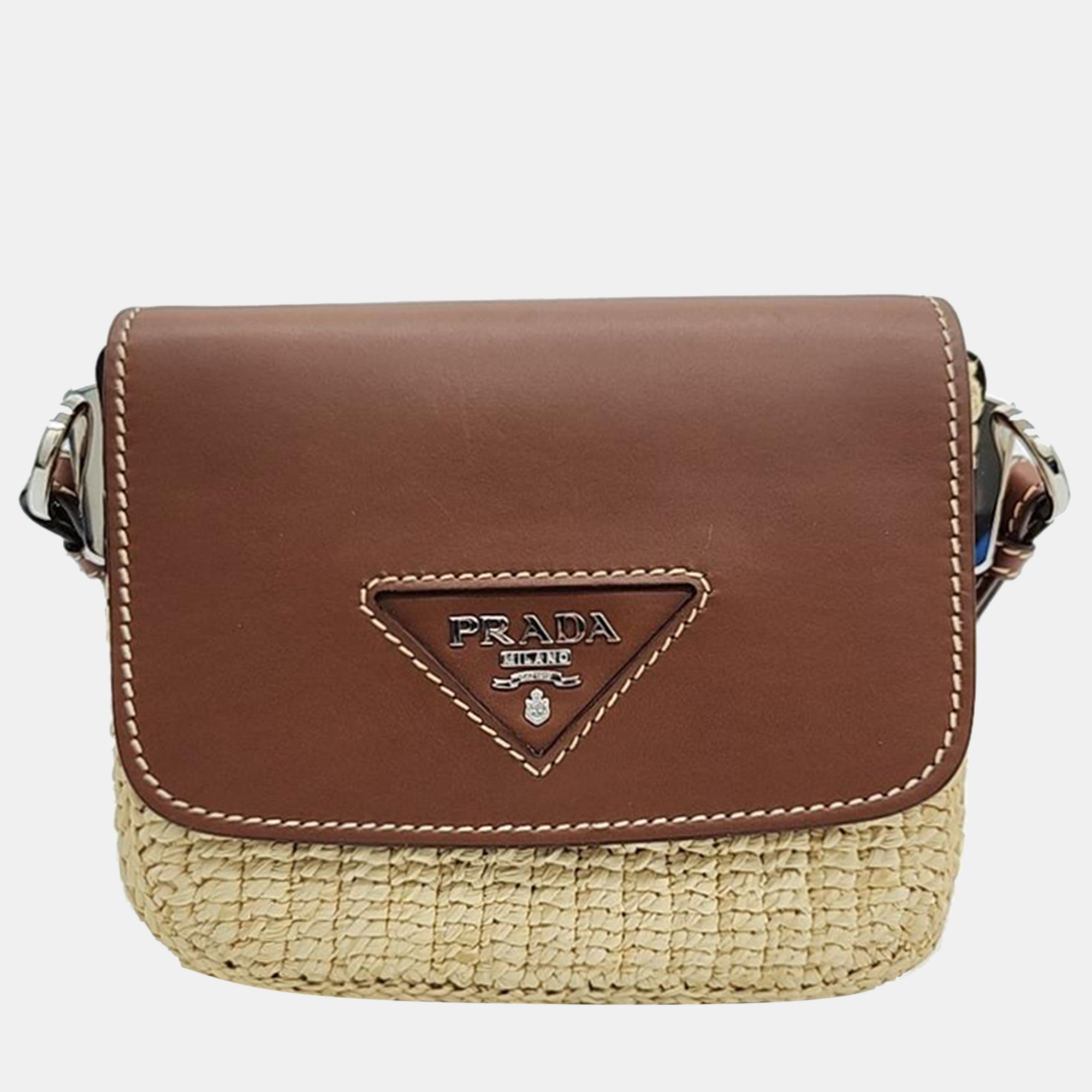 Prada Raffia Vitello Shoulder Bag (1BD243)