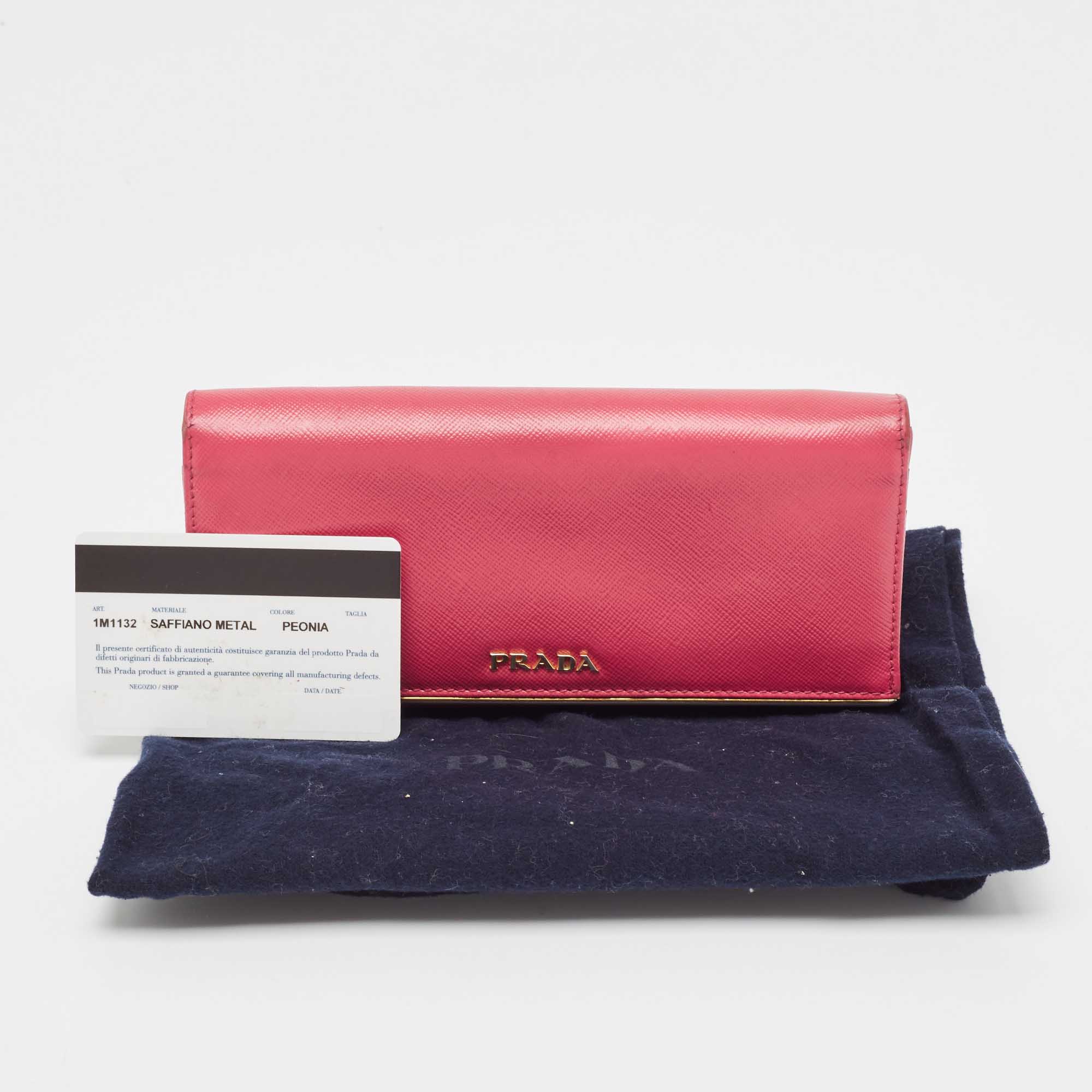 Prada Pink Saffiano Leather Metal Detail Continental Wallet