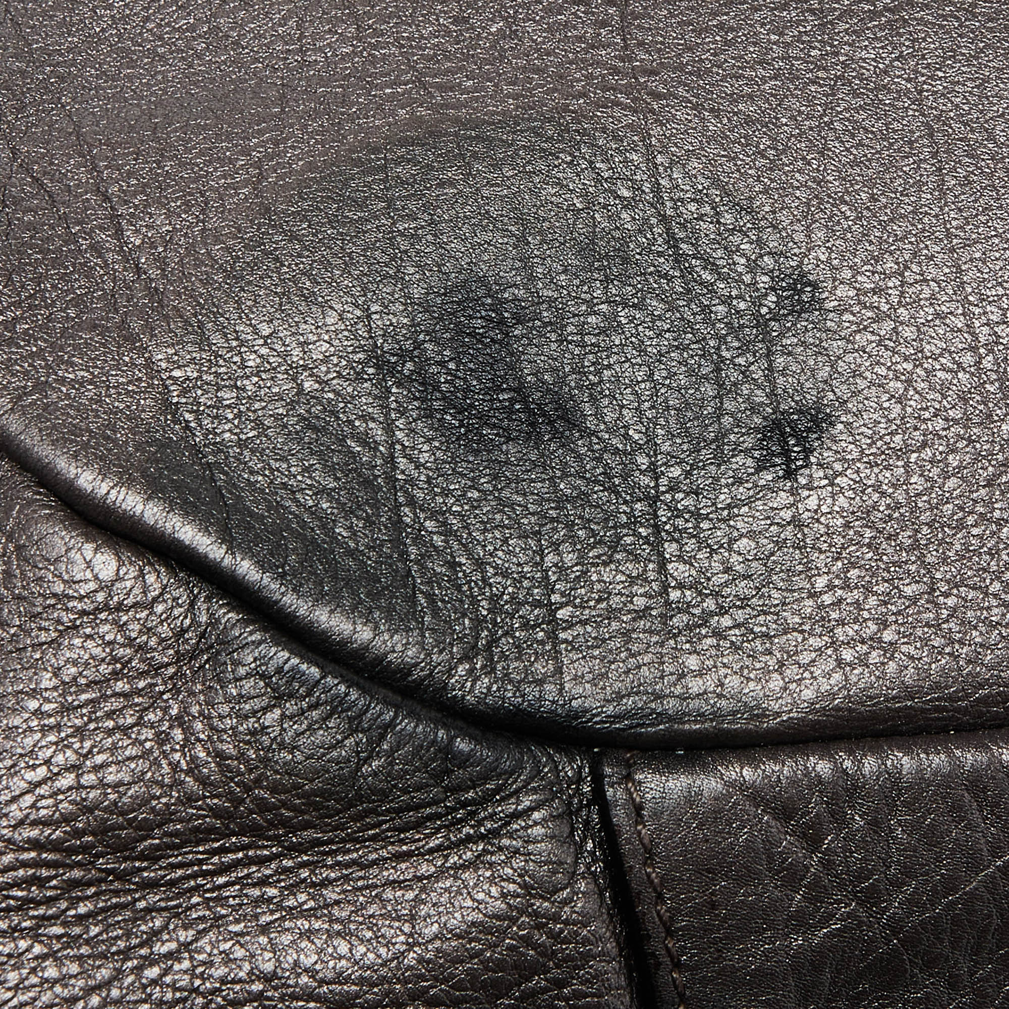Prada Metallic Grey Pleated Leather Hobo