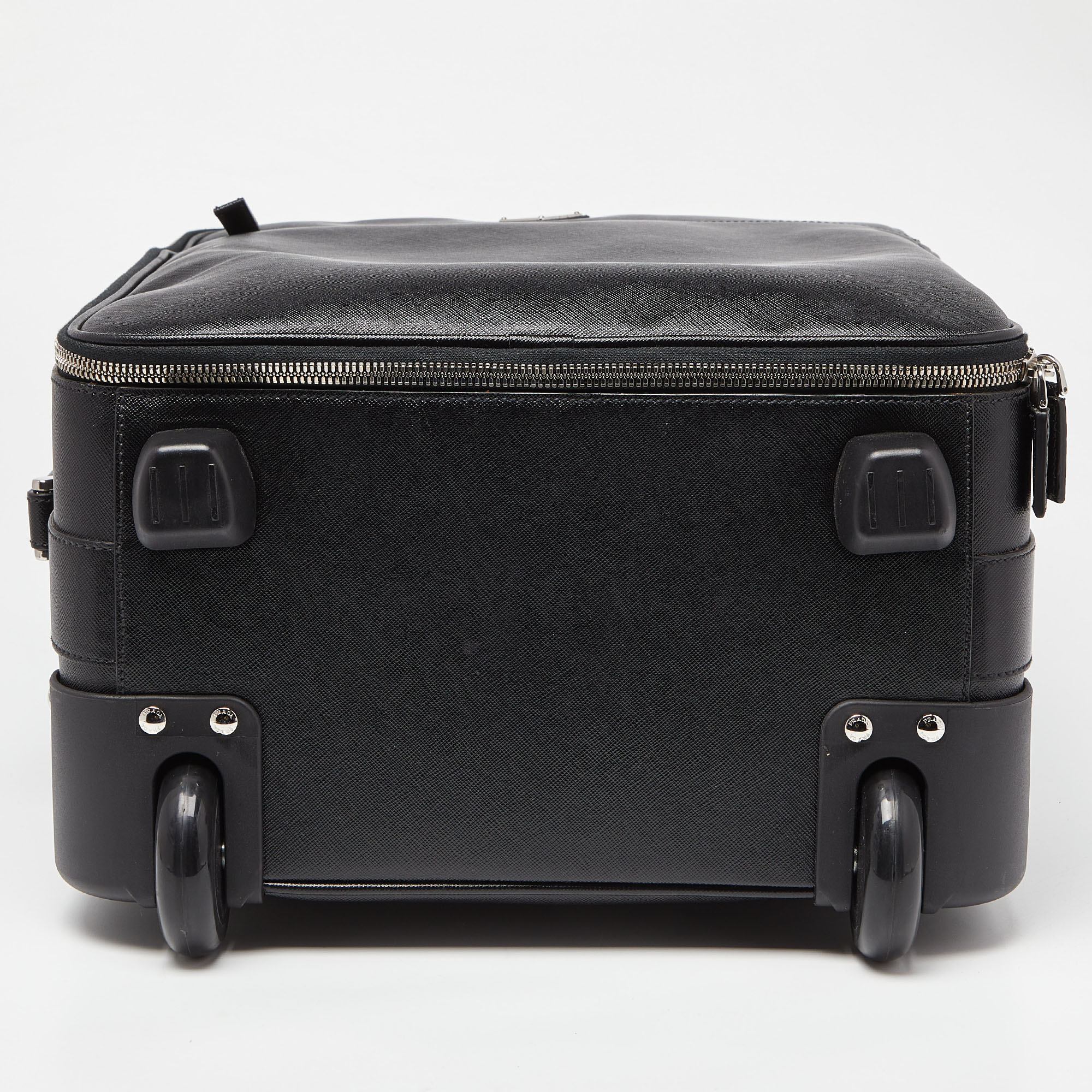 Prada Black Saffiano Leather Travel Rolling Trolley Luggage