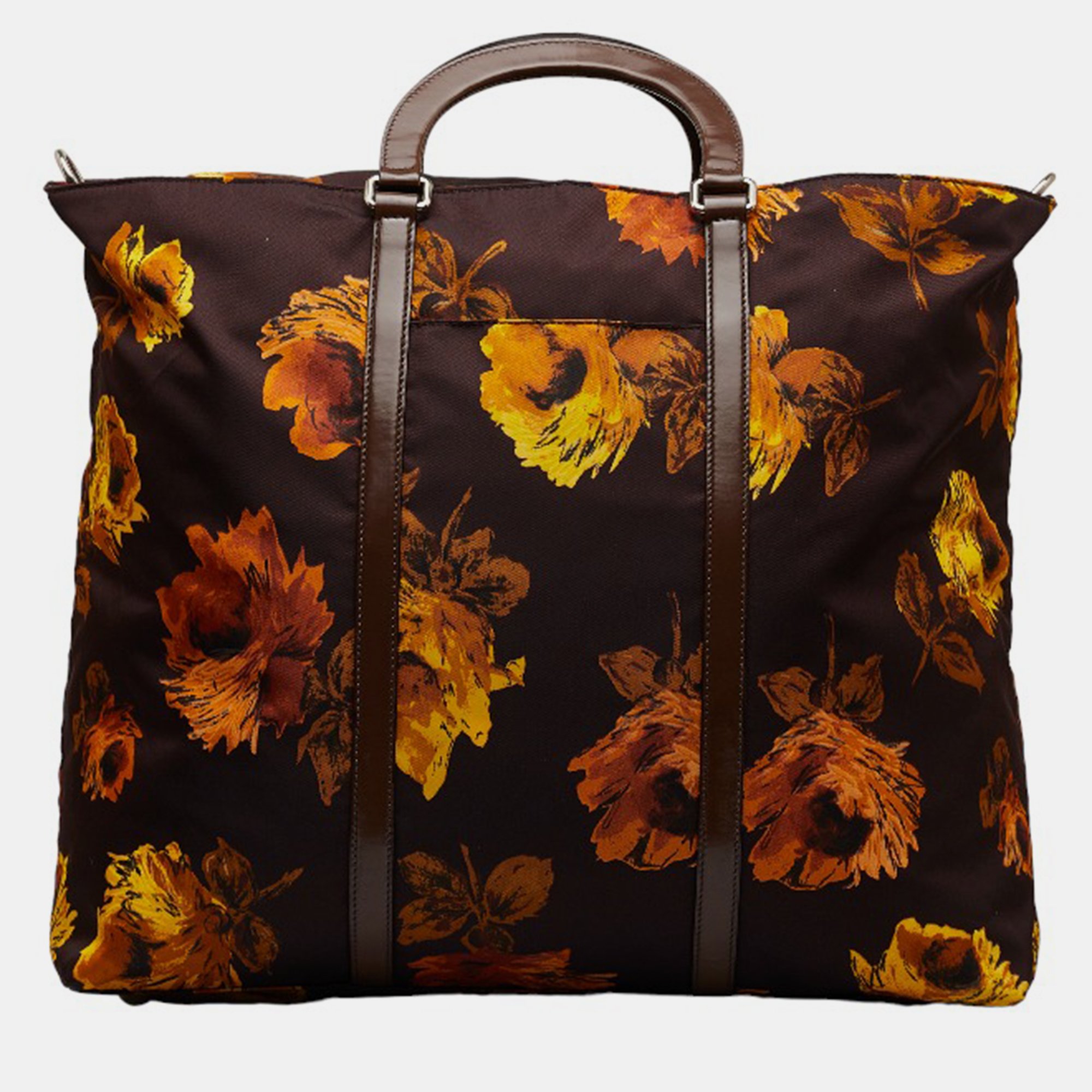 Prada Brown Canvas Tessuto Stampato Sunflower Tote Bag