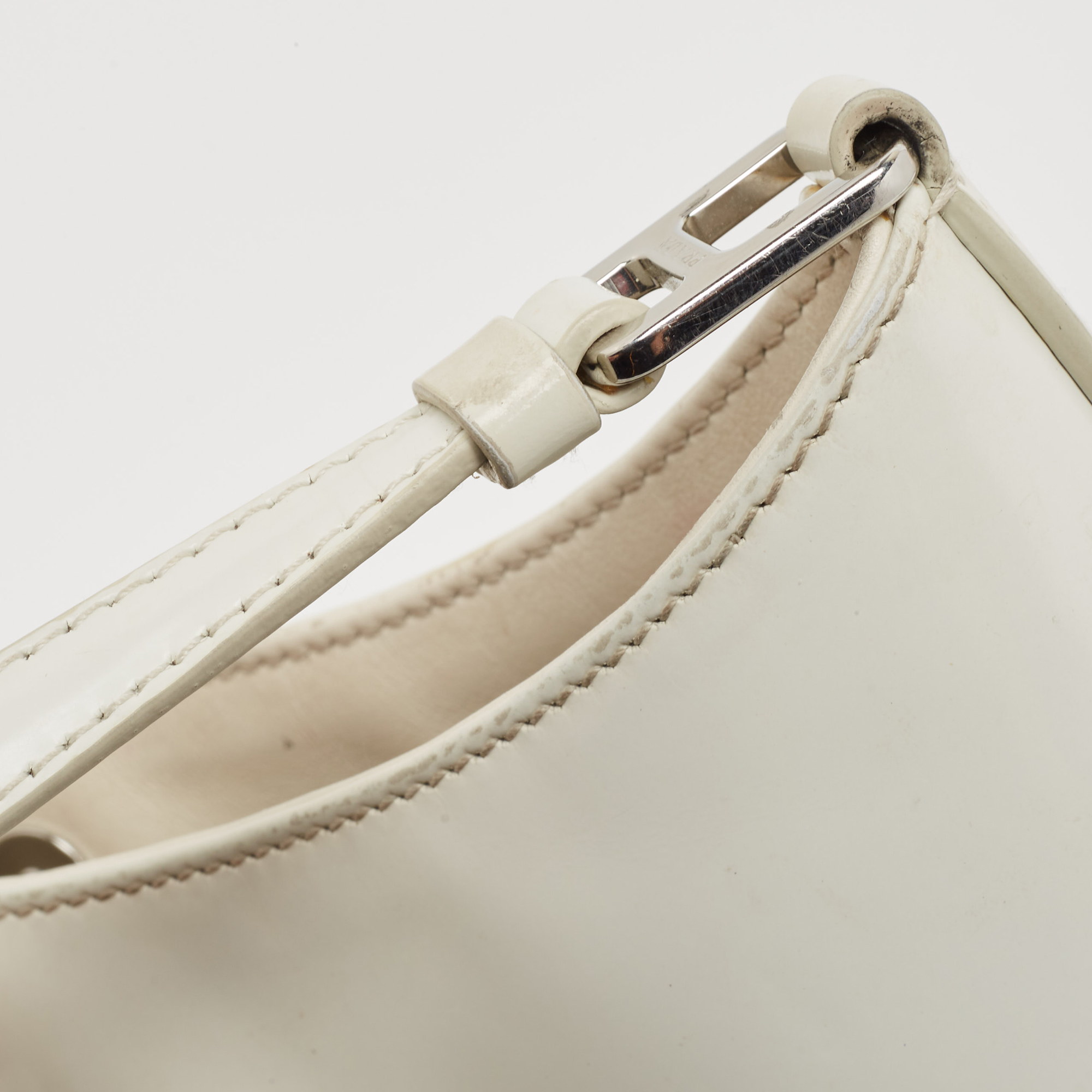 Prada White Brushed Leather Cleo Shoulder Bag