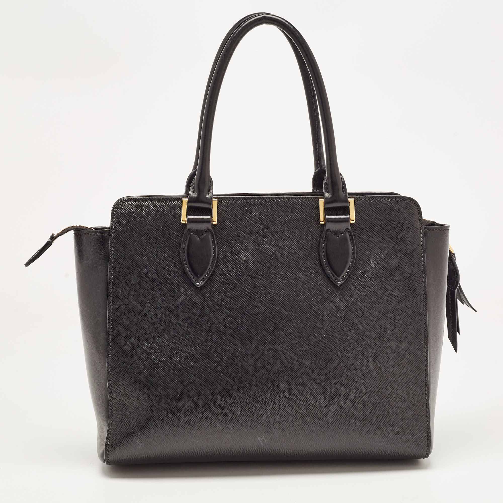 Prada Black Saffiano Lux And Soft Leather Convertible Tote