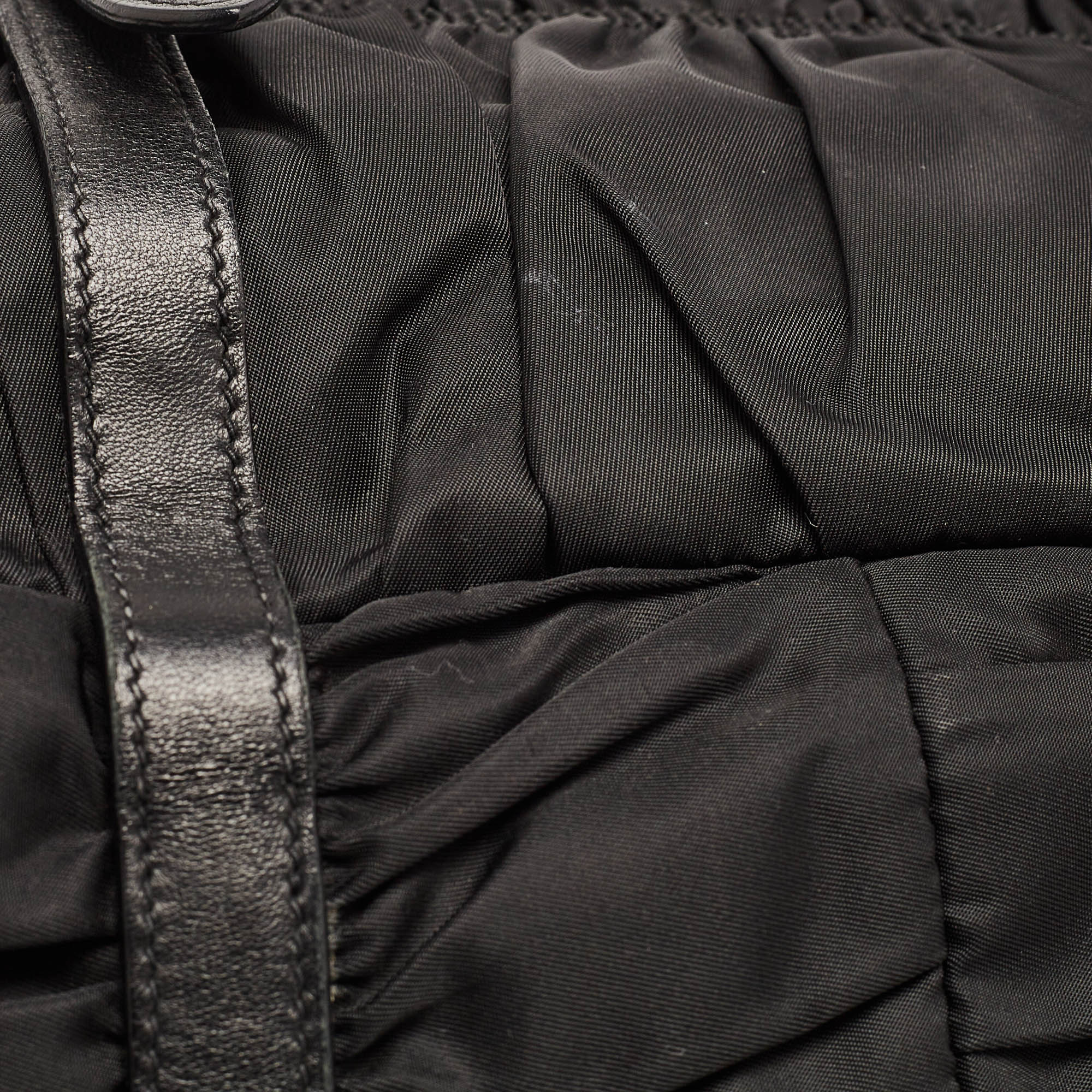 Prada Black Gaufre Nylon And Leather Braided Handle Hobo