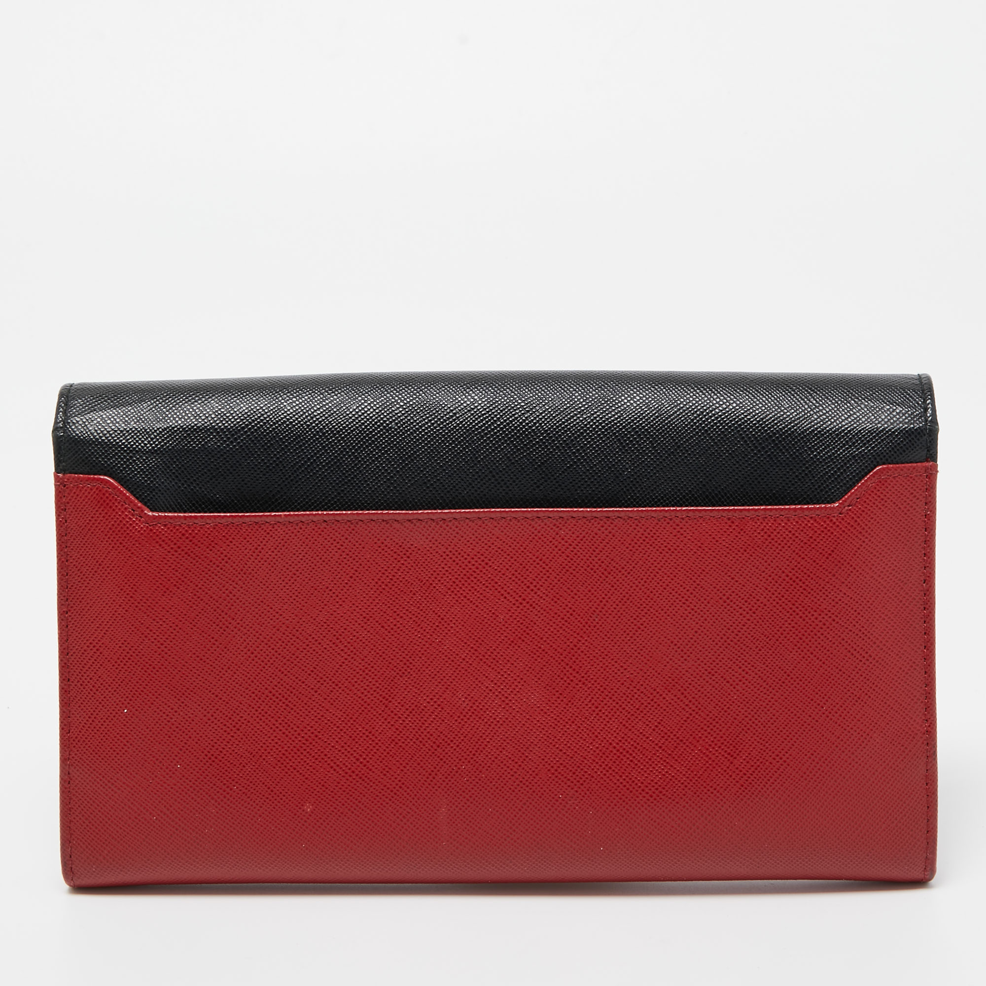 Prada Black/Red Saffiano Leather Turn Lock Wallet